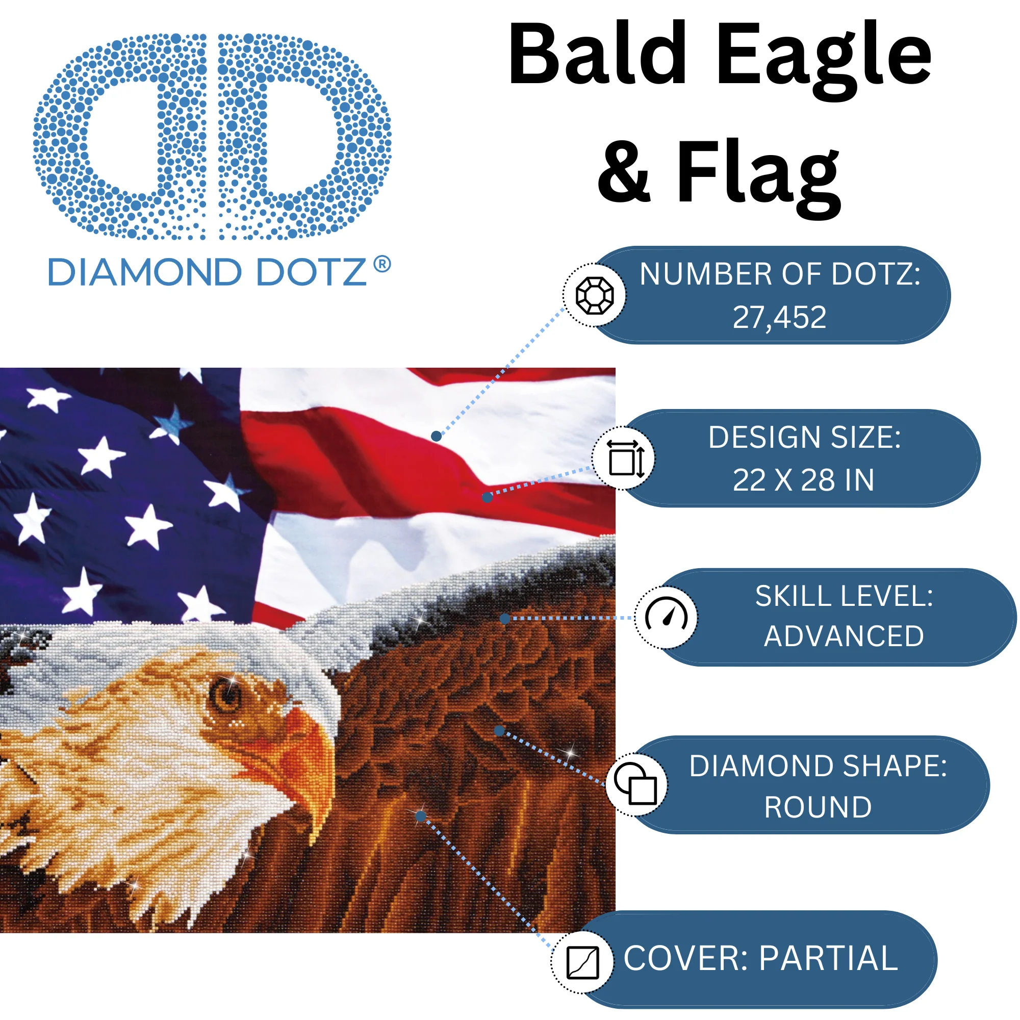 Diamond Dotz Bald Eagle & Flag - 28.0" x 22.0" - Image 3