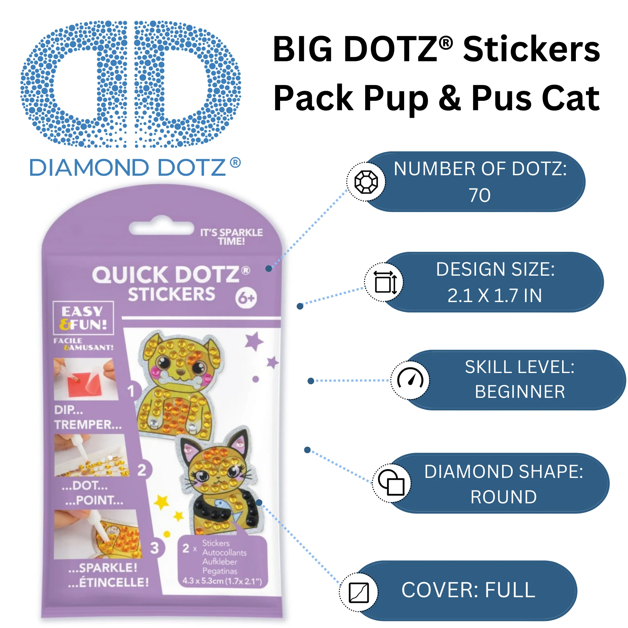 Diamond Dotz BIG DOTZ Stickers Pack 9 - Pup & Cat - Image 3