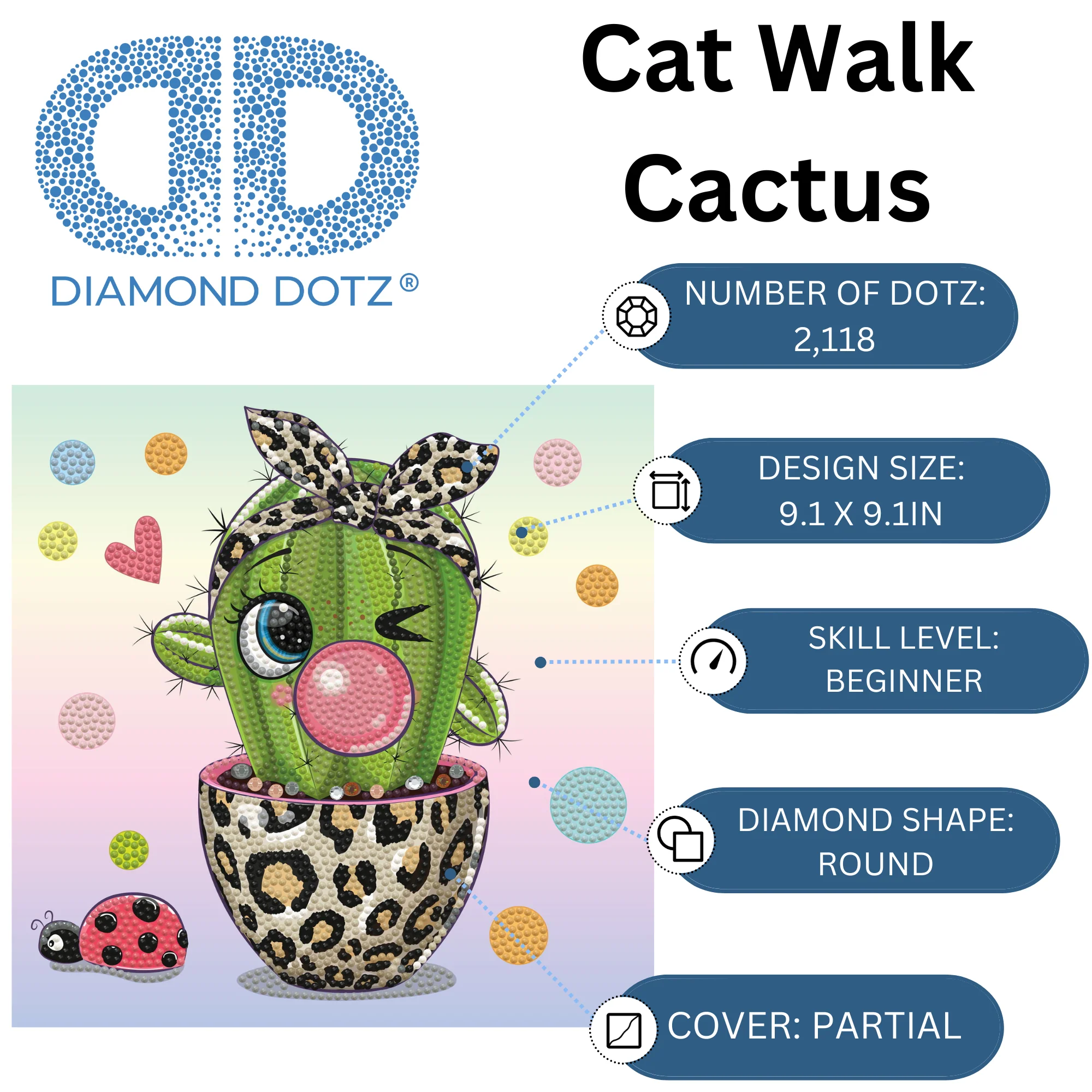 Diamond Dotz DOTZIES Cat Walk Cactus Diamond Painting - 9.1" x 9.1" - Image 13