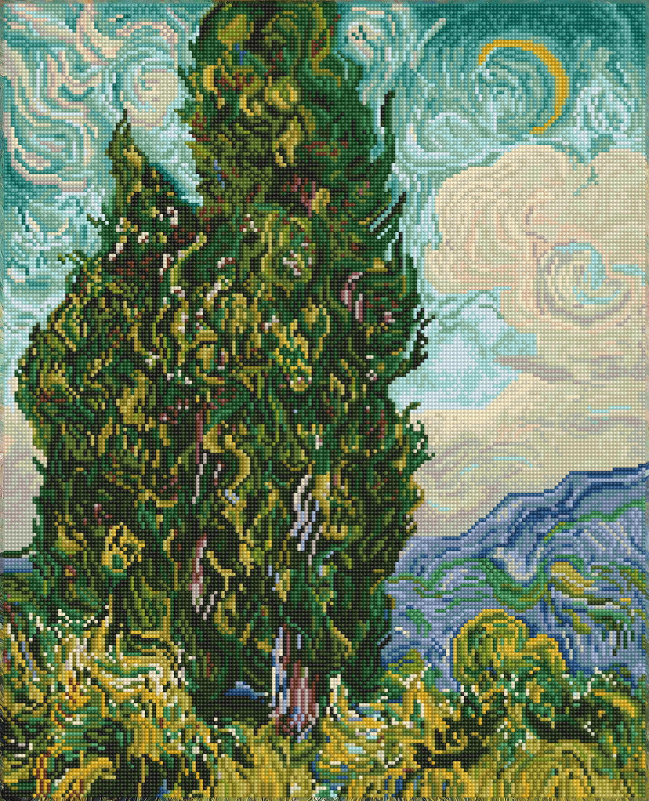 Diamond Dotz Cypresses (apres Van Gogh) - 19.9" x 24.6" - Image 2