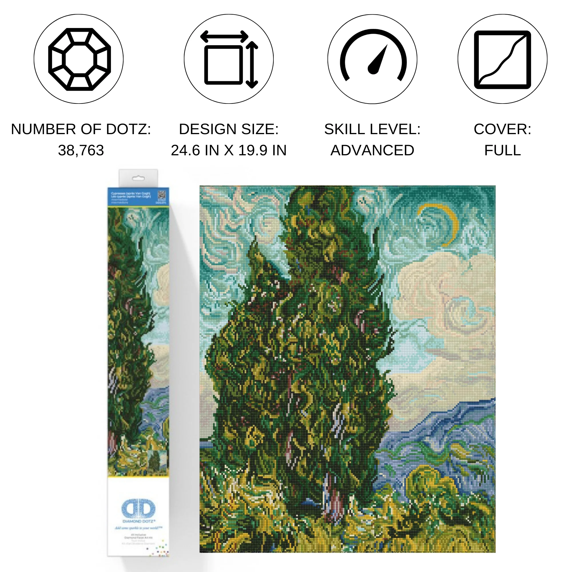 Diamond Dotz Cypresses (apres Van Gogh) - 19.9" x 24.6" - Image 4