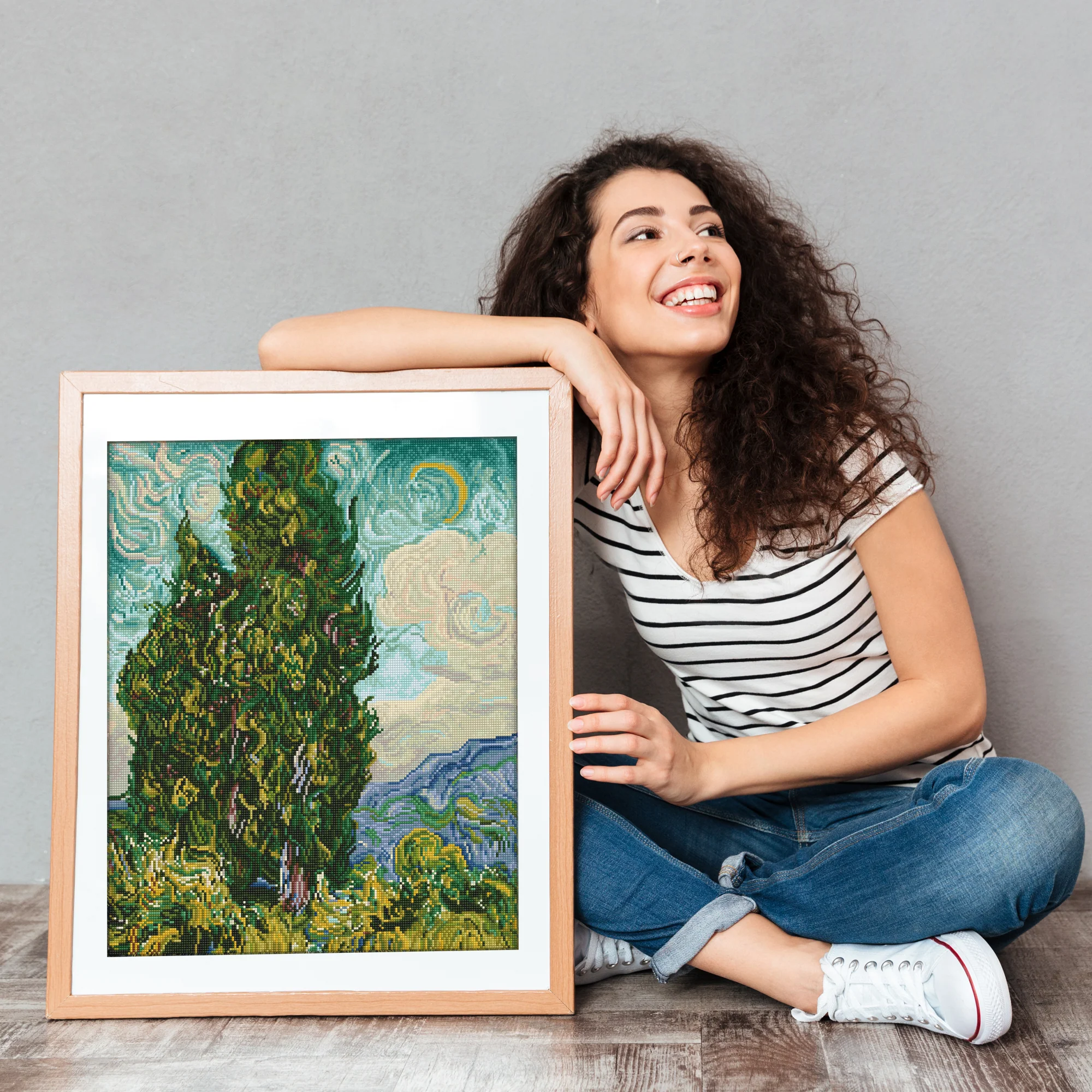 Diamond Dotz Cypresses (apres Van Gogh) - 19.9" x 24.6" - Image 5