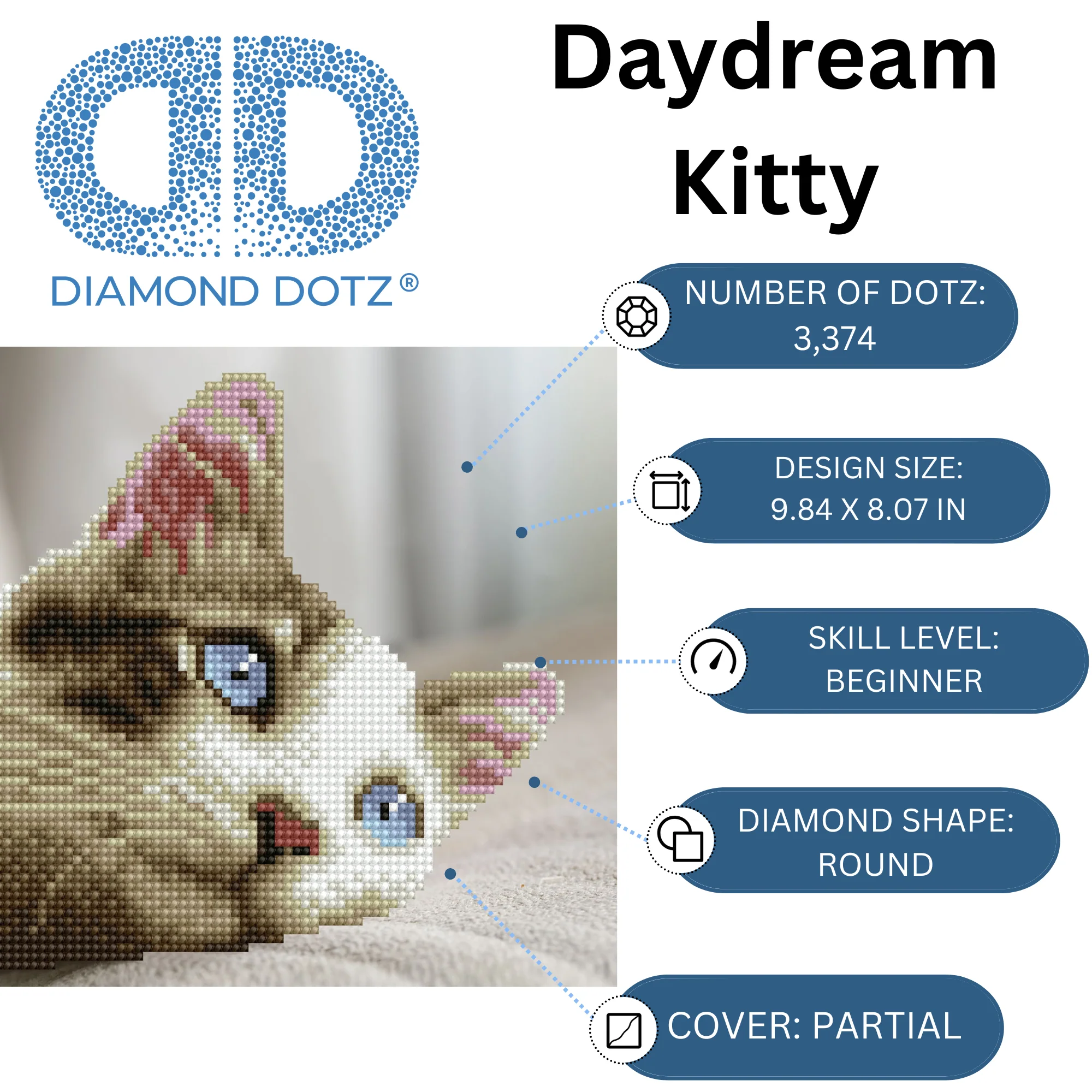 Diamond Dotz Daydream Kitty - 9.8" x 8.1" - Image 3