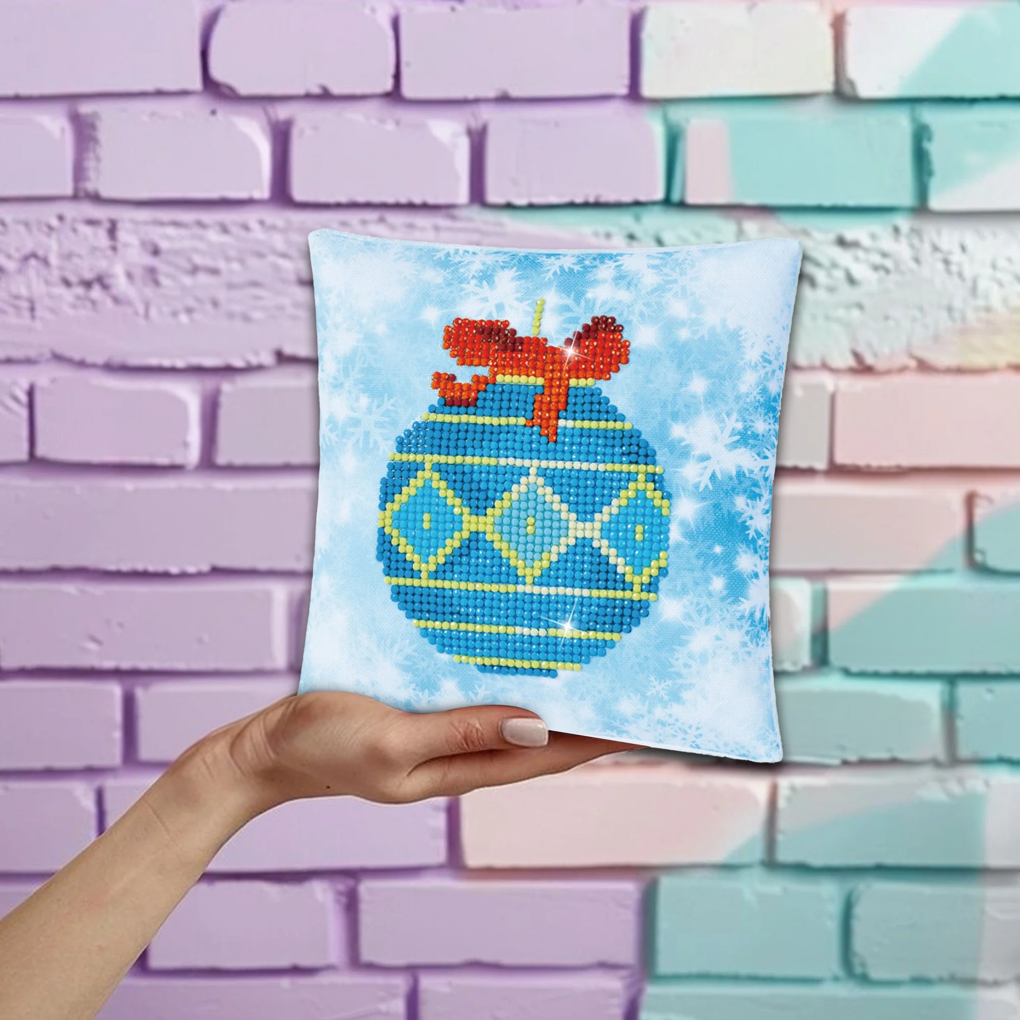 Diamond Dotz Blue Bauble Pillow - 7.1" x 7.1" - Image 4