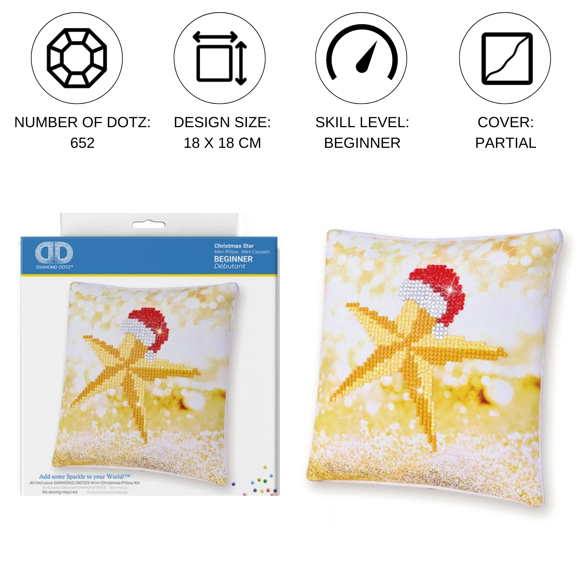 Diamond Dotz Christmas Star Pillow - 7.1" x 7.1" - Image 3