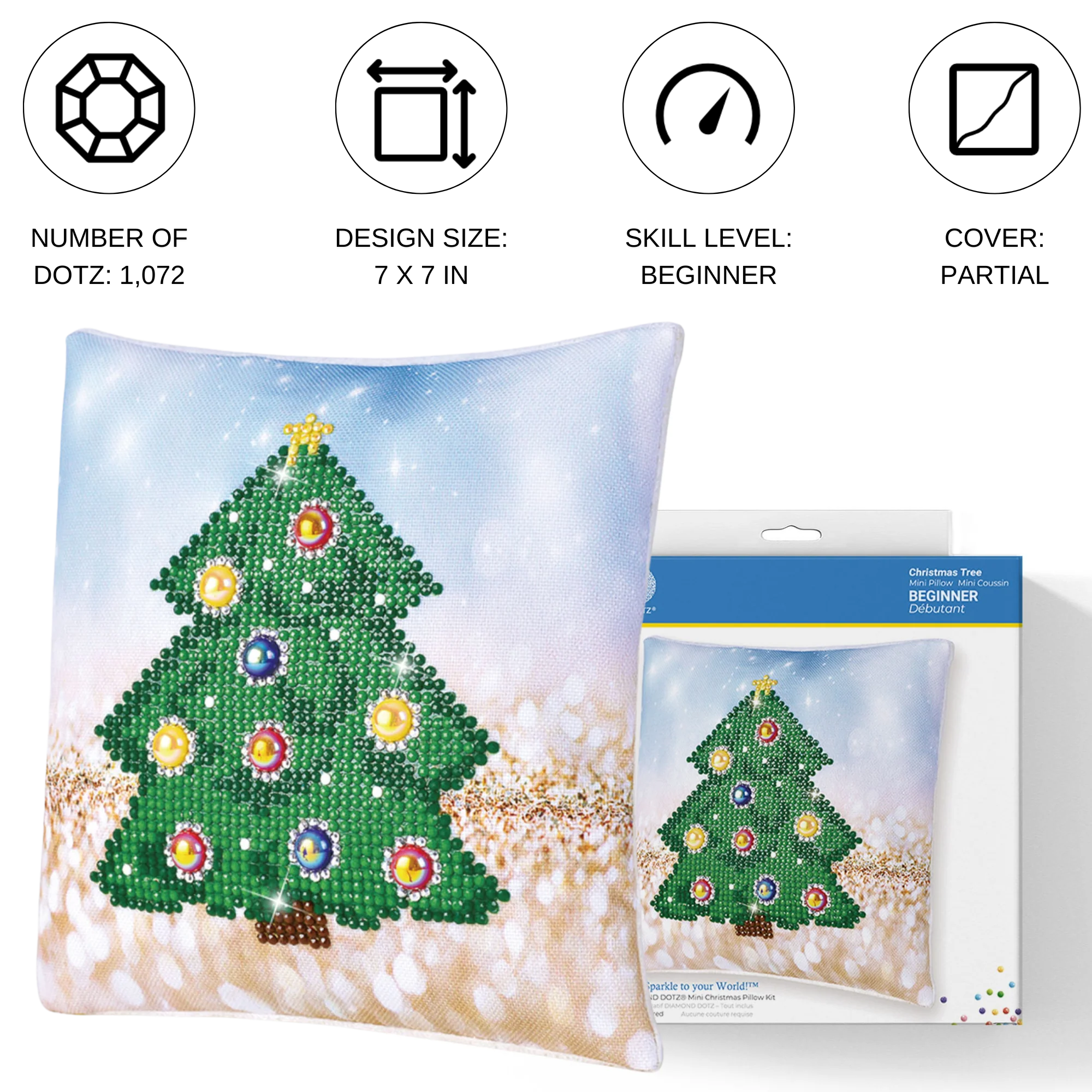 Diamond Dotz Christmas Tree Pillow - 7.1" x 7.1" - Image 2