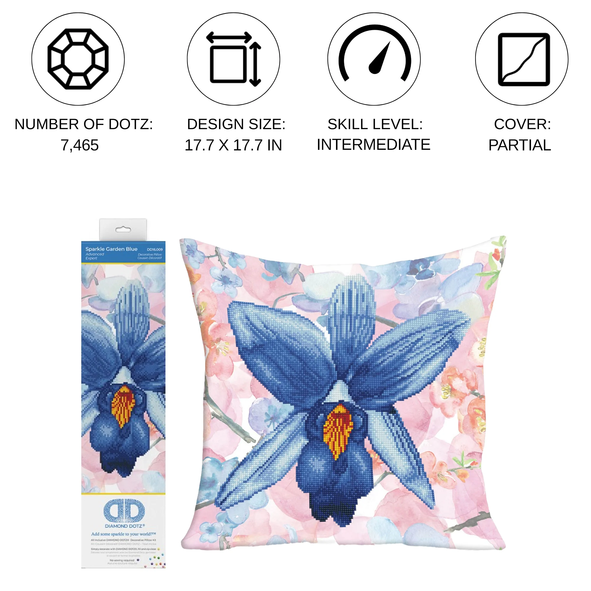 Diamond Dotz Sparkle Garden Blue Pillow - 17.7" x 17.7" - Image 3