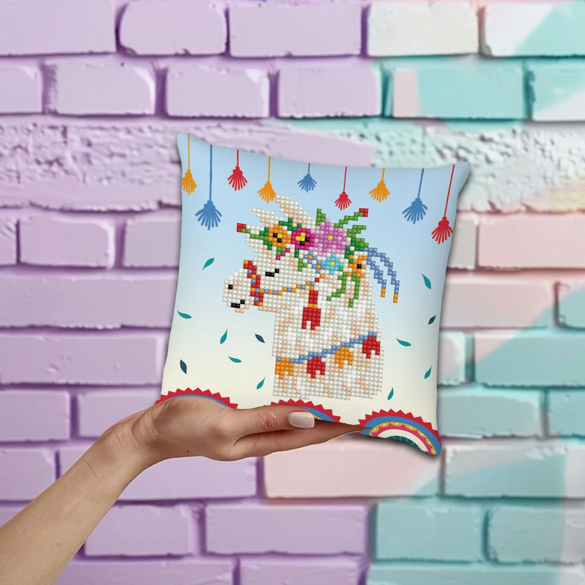 Diamond Dotz Llama Party Mini Pillow - 7.1" x 7.1" - Image 3