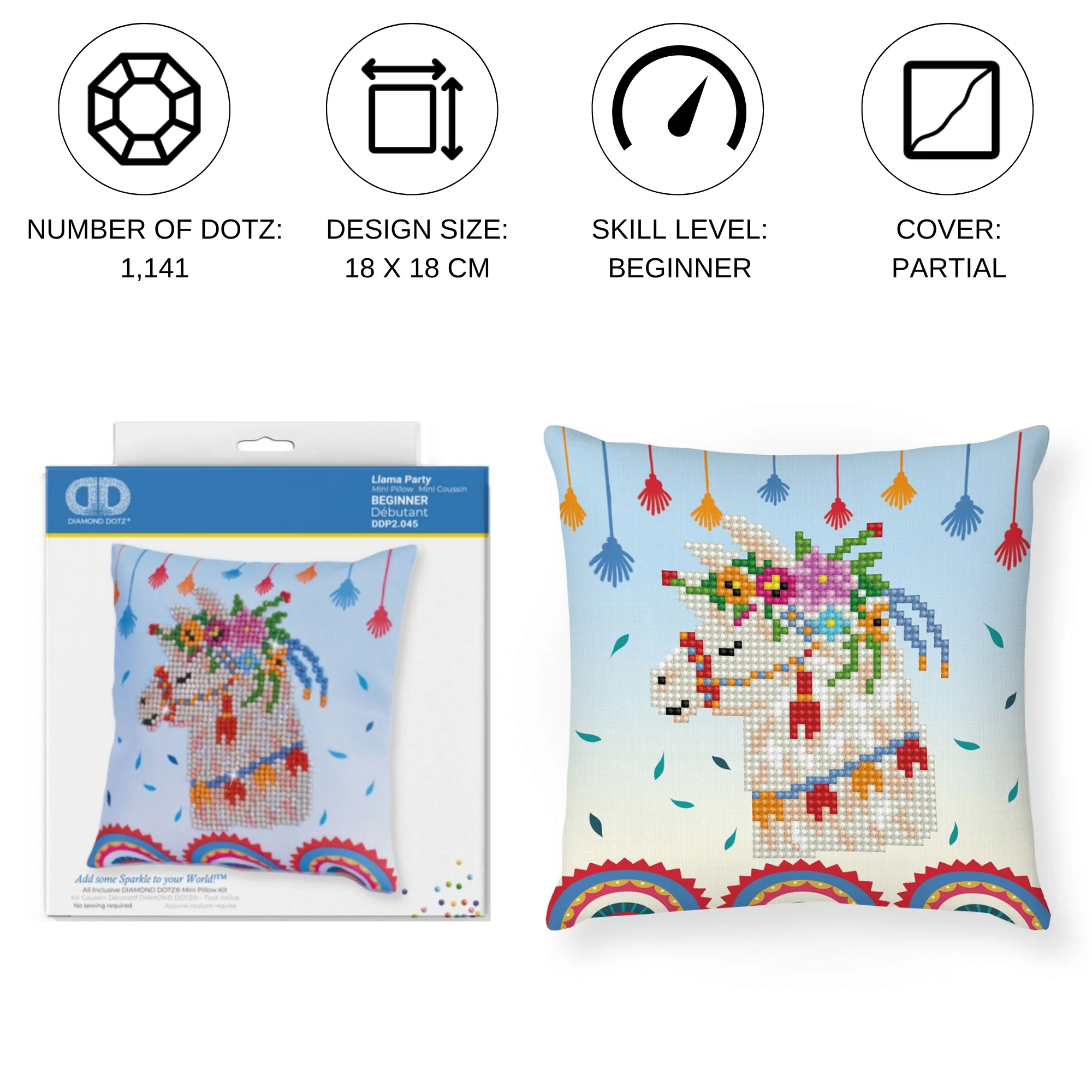 Diamond Dotz Llama Party Mini Pillow - 7.1" x 7.1" - Image 5