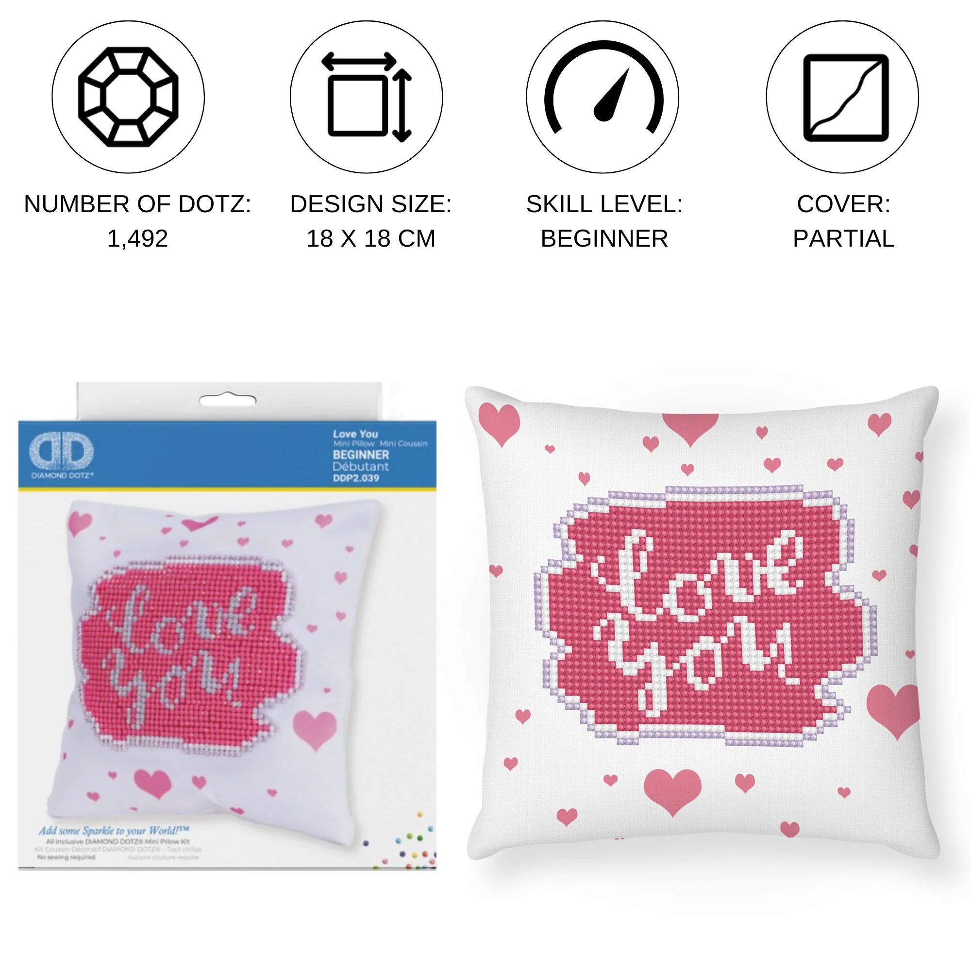 Diamond Dotz Love You Mini Pillow - 7.1" x 7.1" - Image 4