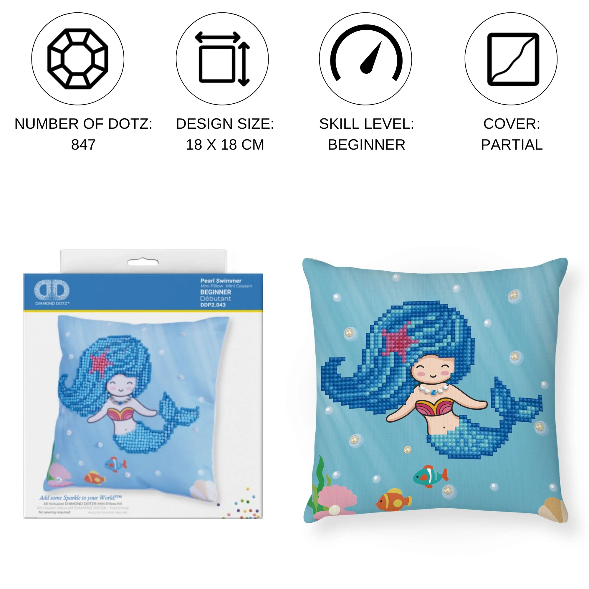 Diamond Dotz Pearl Swimmer Mini Pillow - 7.1" x 7.1" - Image 3