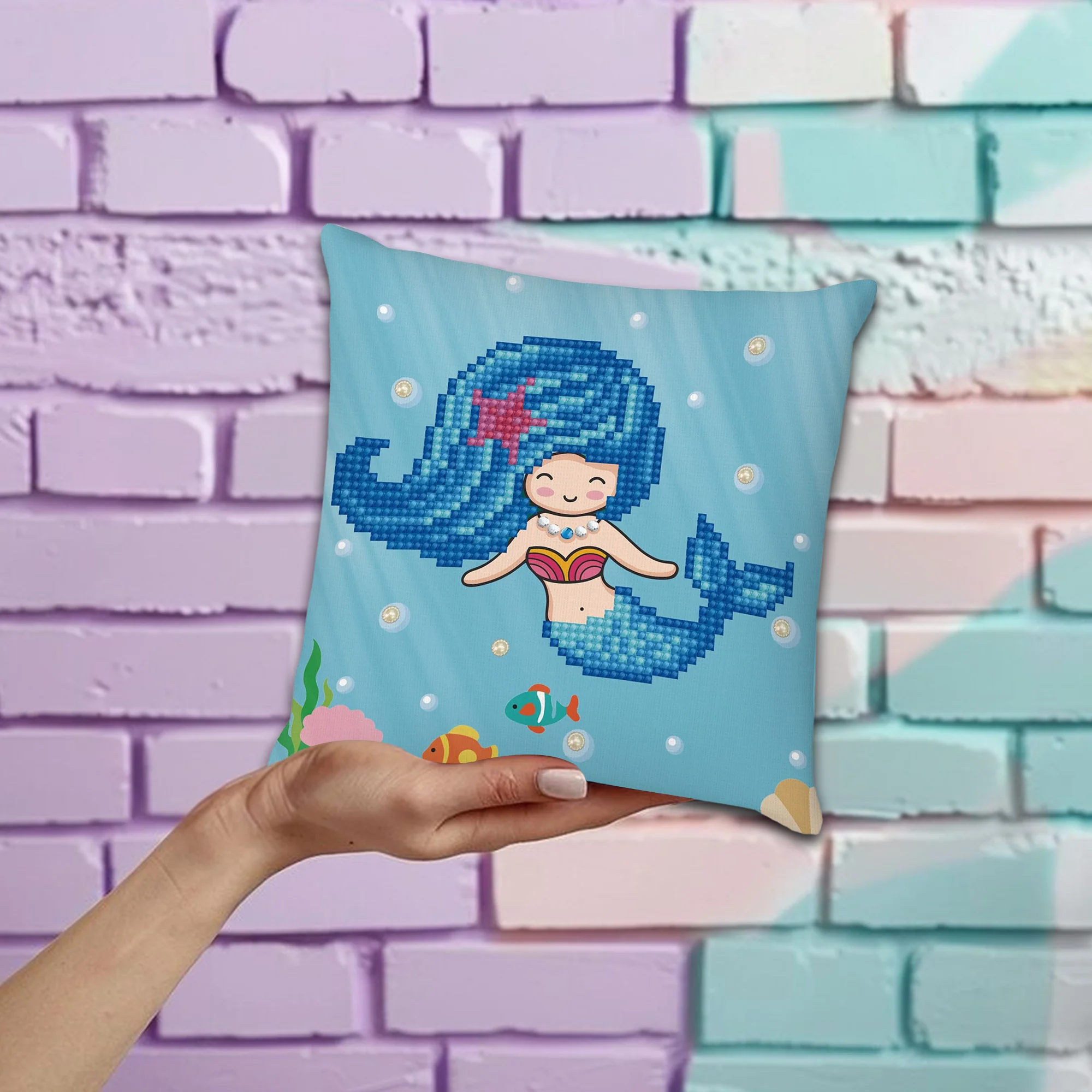 Diamond Dotz Pearl Swimmer Mini Pillow - 7.1" x 7.1" - Image 4