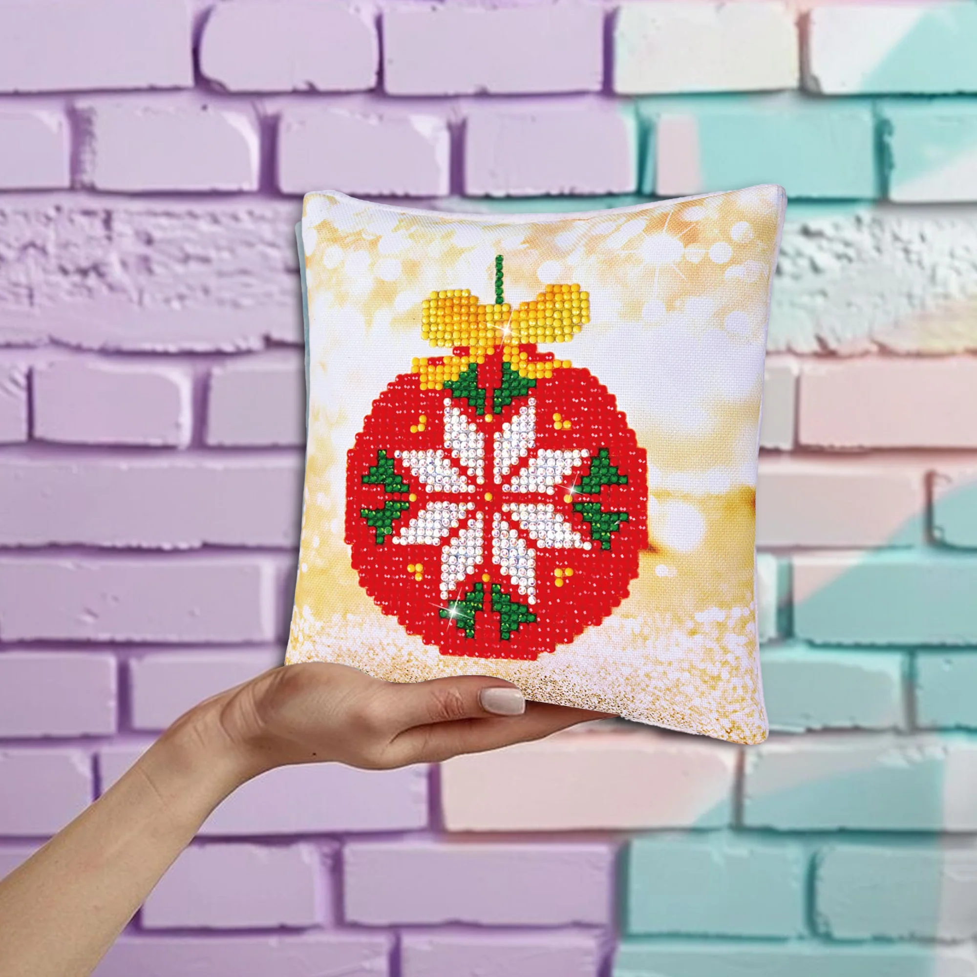 Diamond Dotz Red Bauble Pillow - 7.1" x 7.1" - Image 4