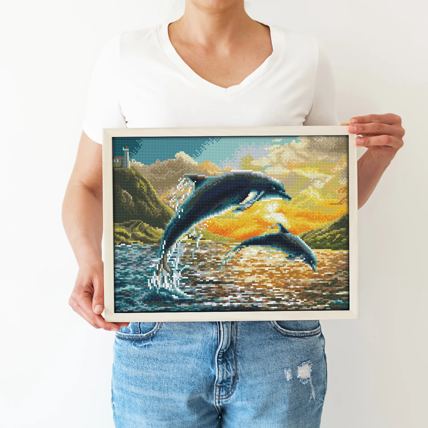 Diamond Dotz Dolphin Sunset - 16.5" x 12.4" - Image 2