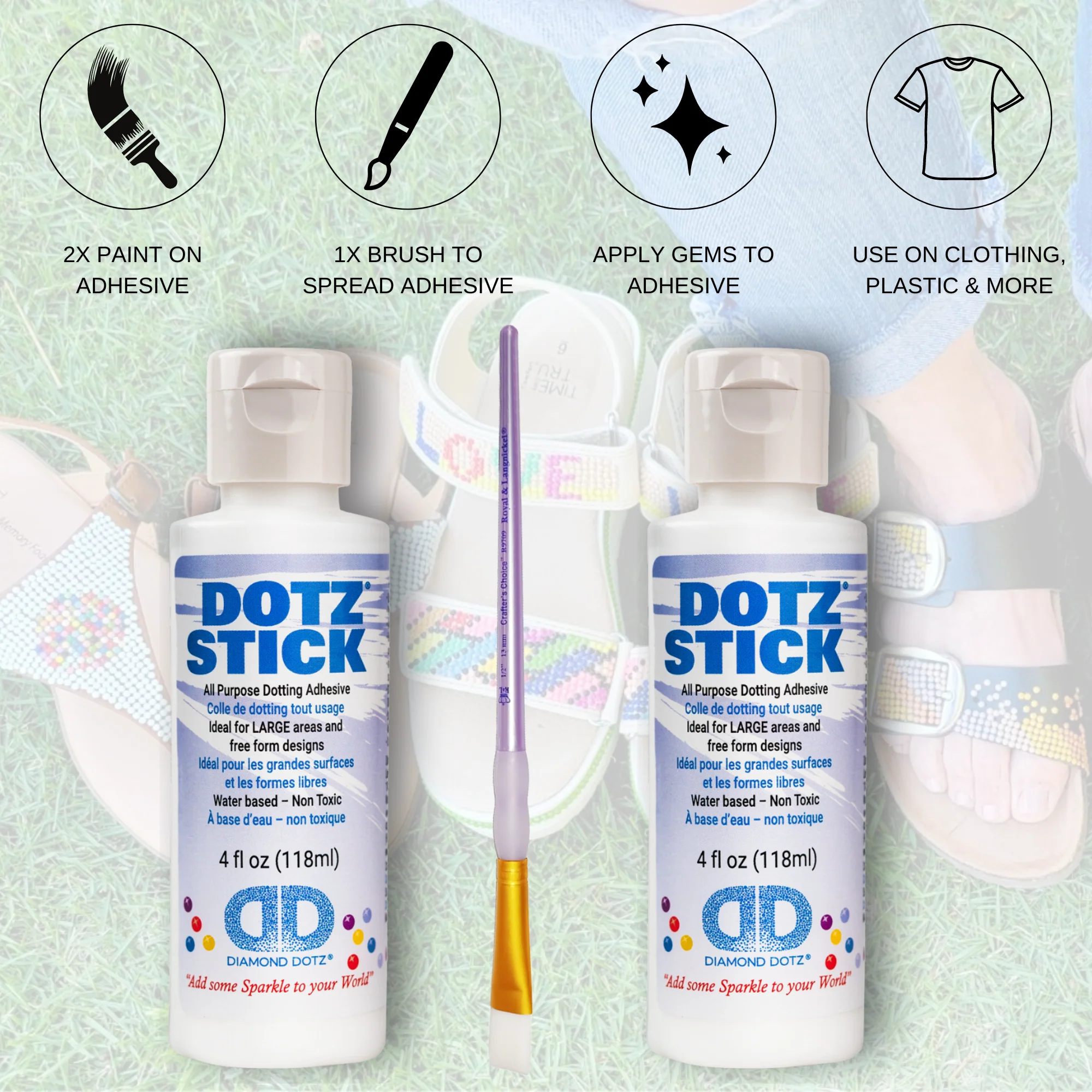 Diamond Dotz Dotz Stick Adhesive Set - 2 x 4 oz Bottles with Brush - Image 3