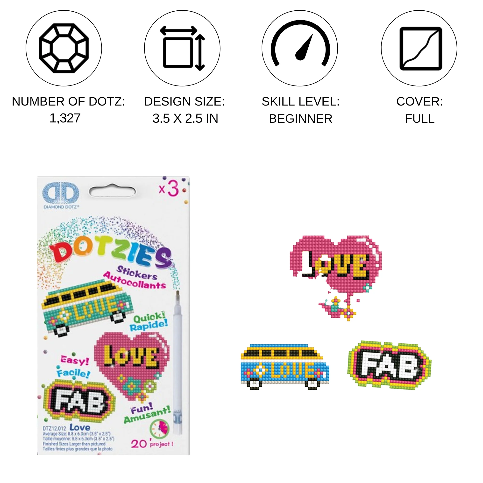 Diamond Dotz 3 Stickers Multipack - LOVE - Image 4