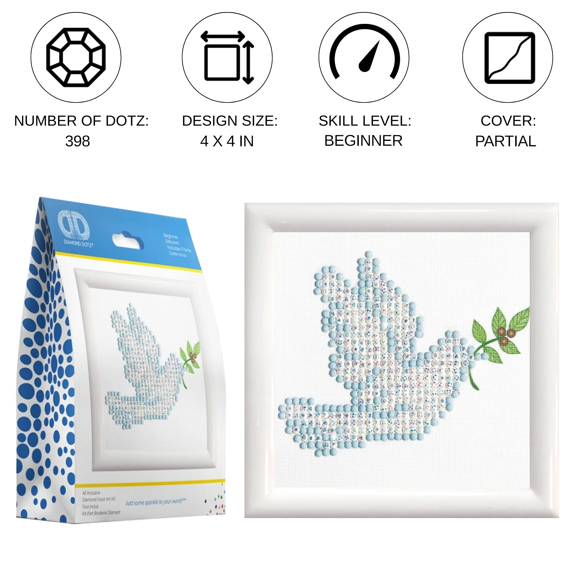 Diamond Dotz Dove of Peace with Frame - 4.0" x 4.0" - Image 3