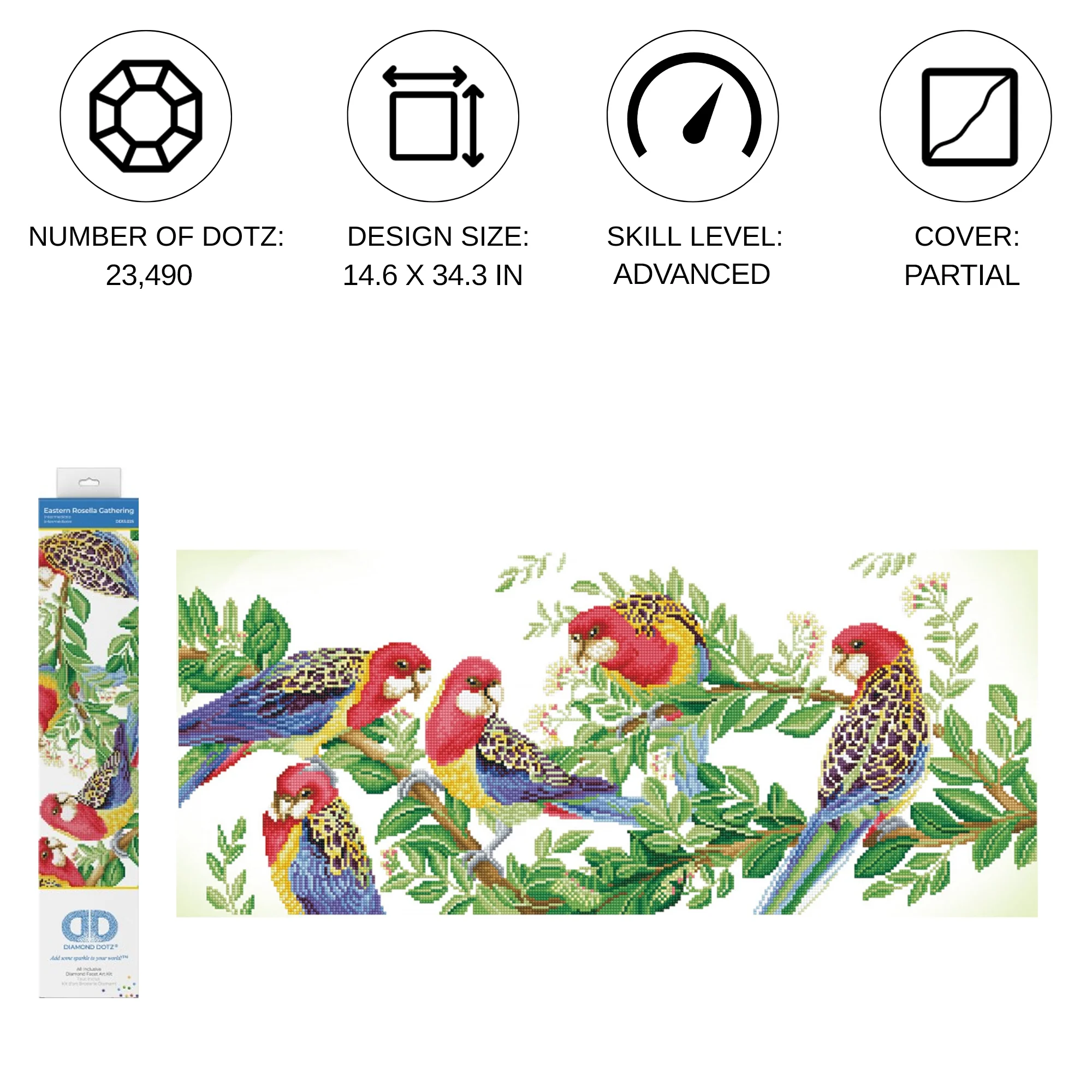 Diamond Dotz Eastern Rosella Gathering - 14.6" x 34.3" - Image 5