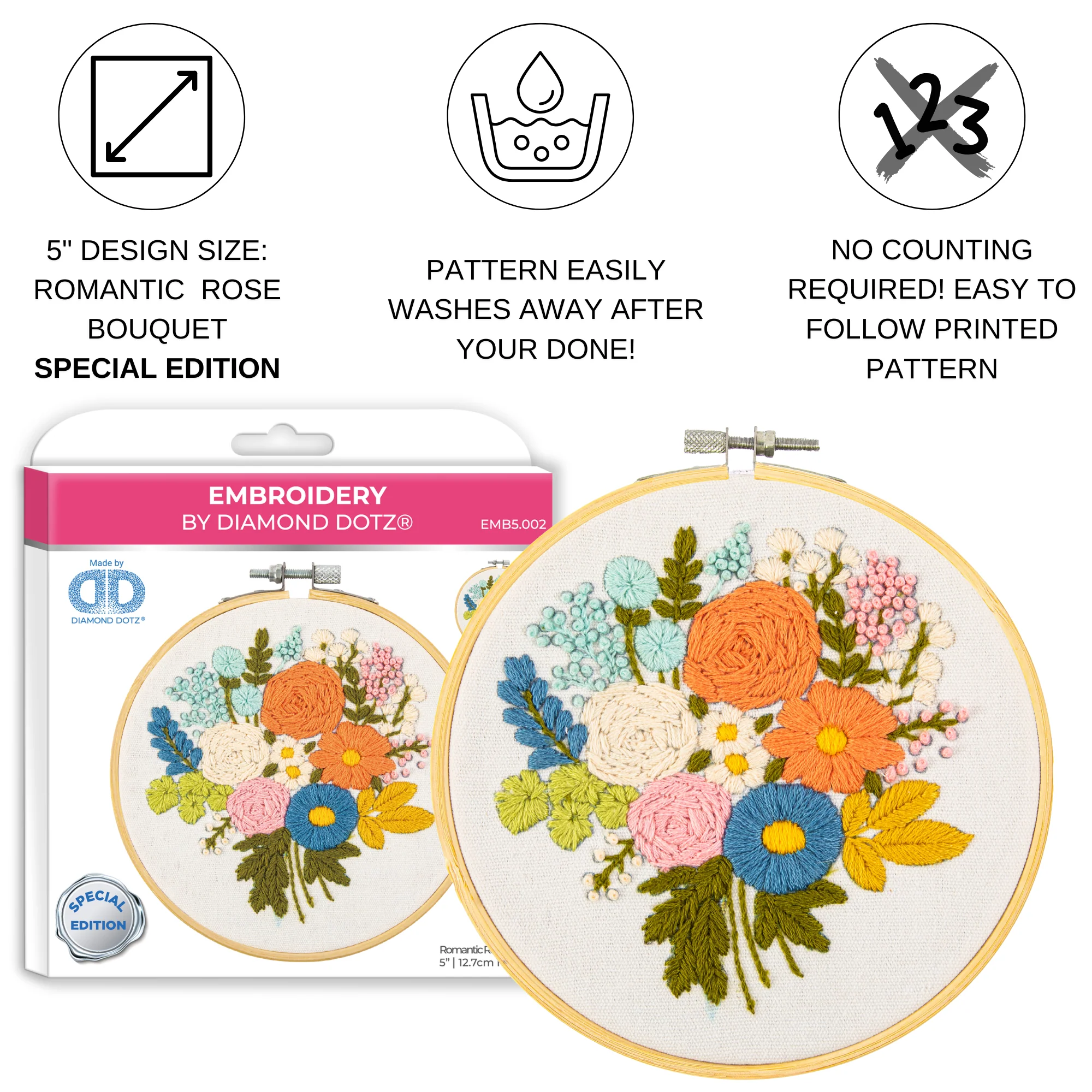 Diamond Dotz Romantic Rose Bouquet Embroidery Kit - 5.0" - Image 3