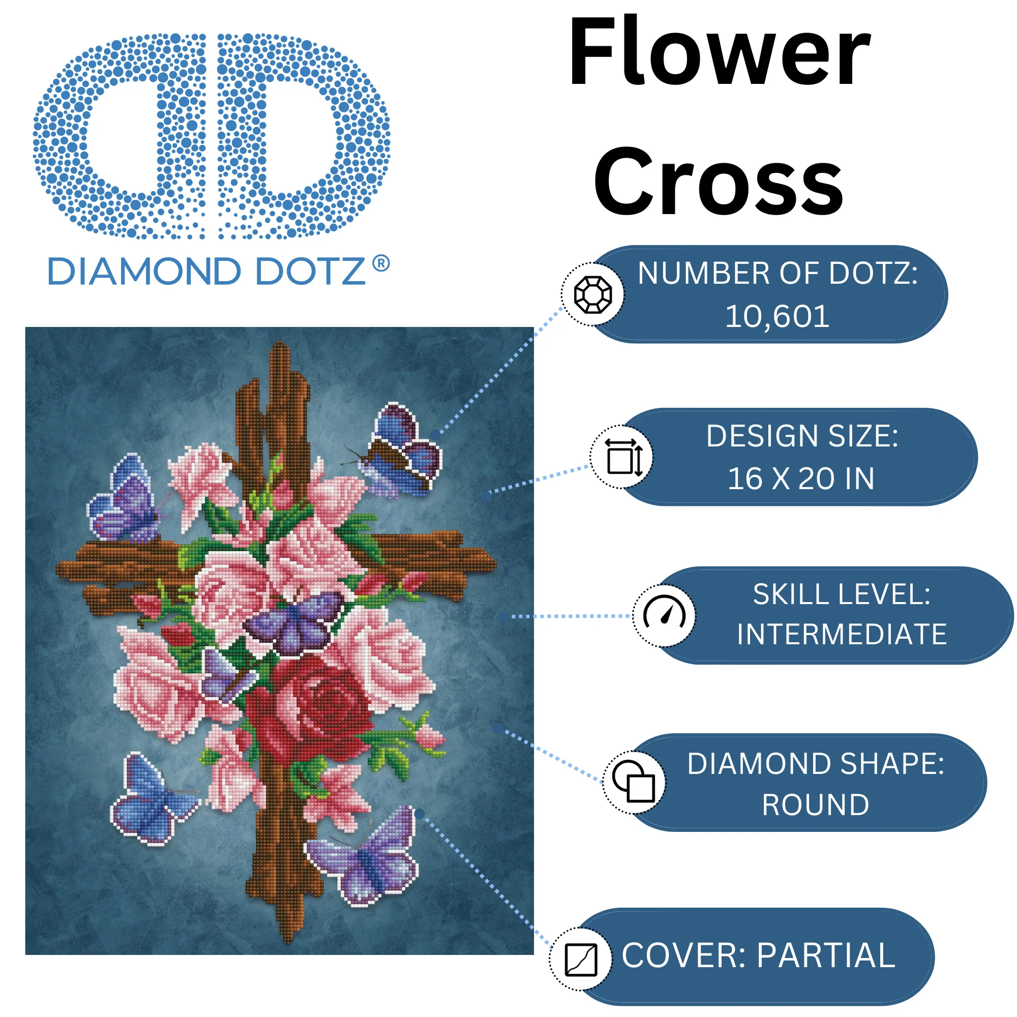 Diamond Dotz Flower Cross - 16.5" x 20.5" - Image 3