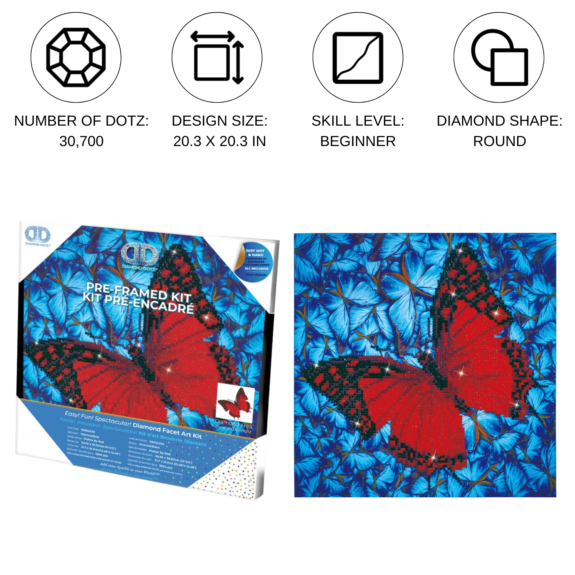 Diamond Dotz Flutter by Red with Frame - 12.0" x 12.0" - Image 5