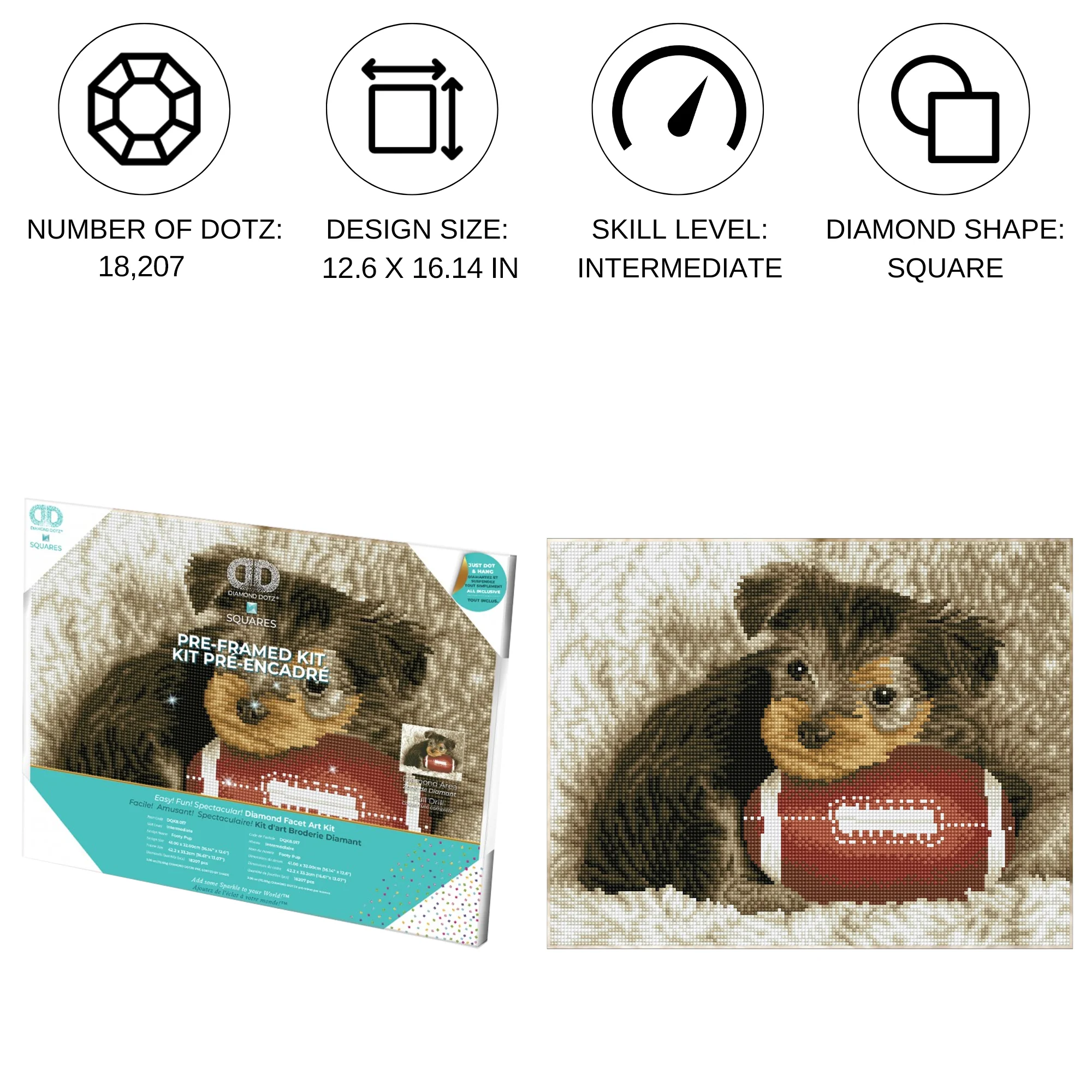 Diamond Dotz Footy Pup Pre-Framed Kit - 16.1" x 12.6" - Image 4