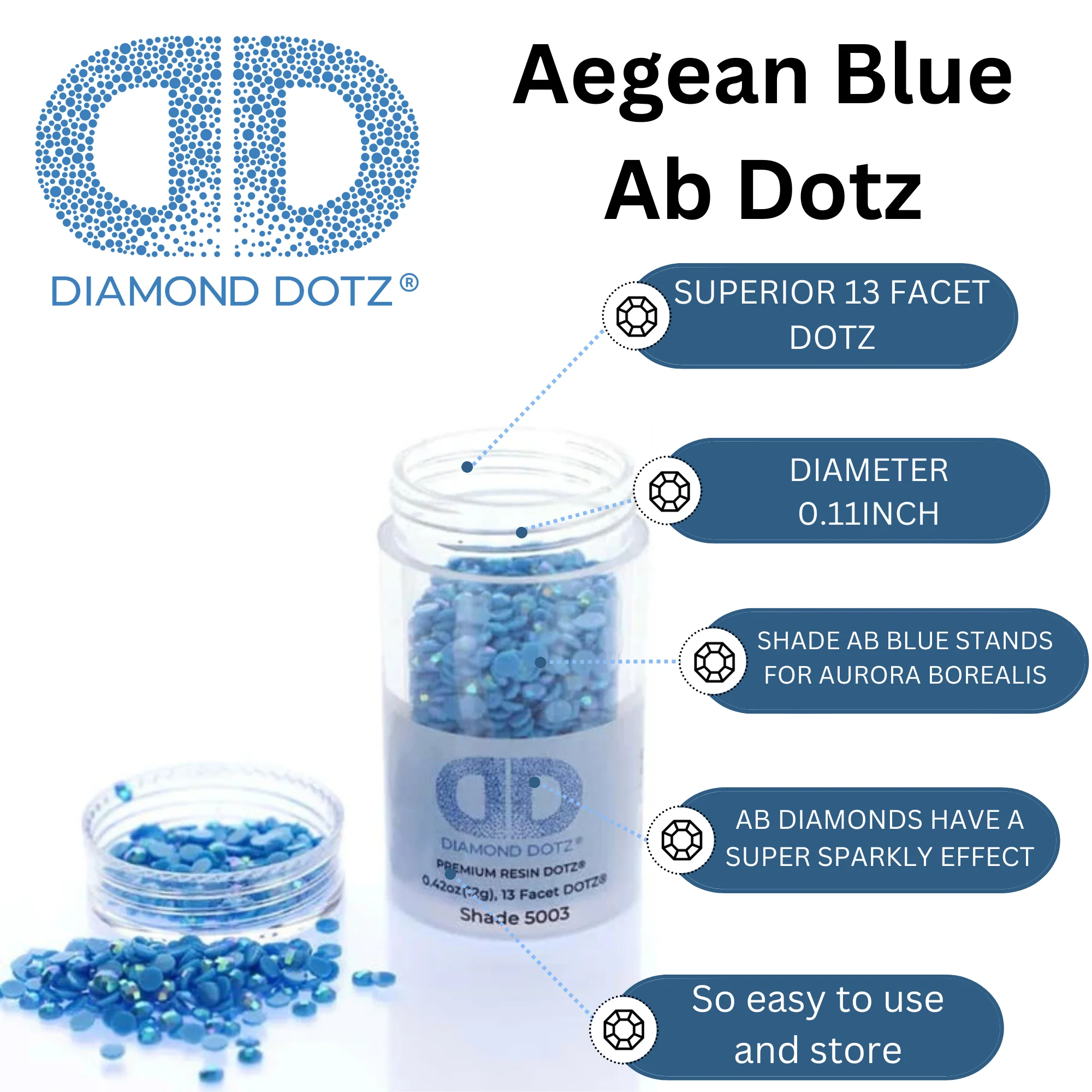 Diamond Dotz 2.8MM 12G DOTZ Cylinder - Aegean Blue AB - Image 5