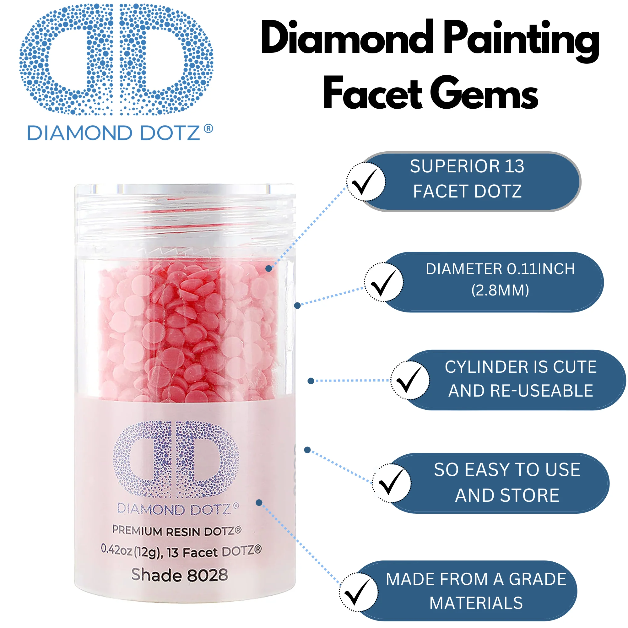 Diamond Dotz 2.8MM 12G DOTZ Cylinder - Light Hot Pink - Image 5
