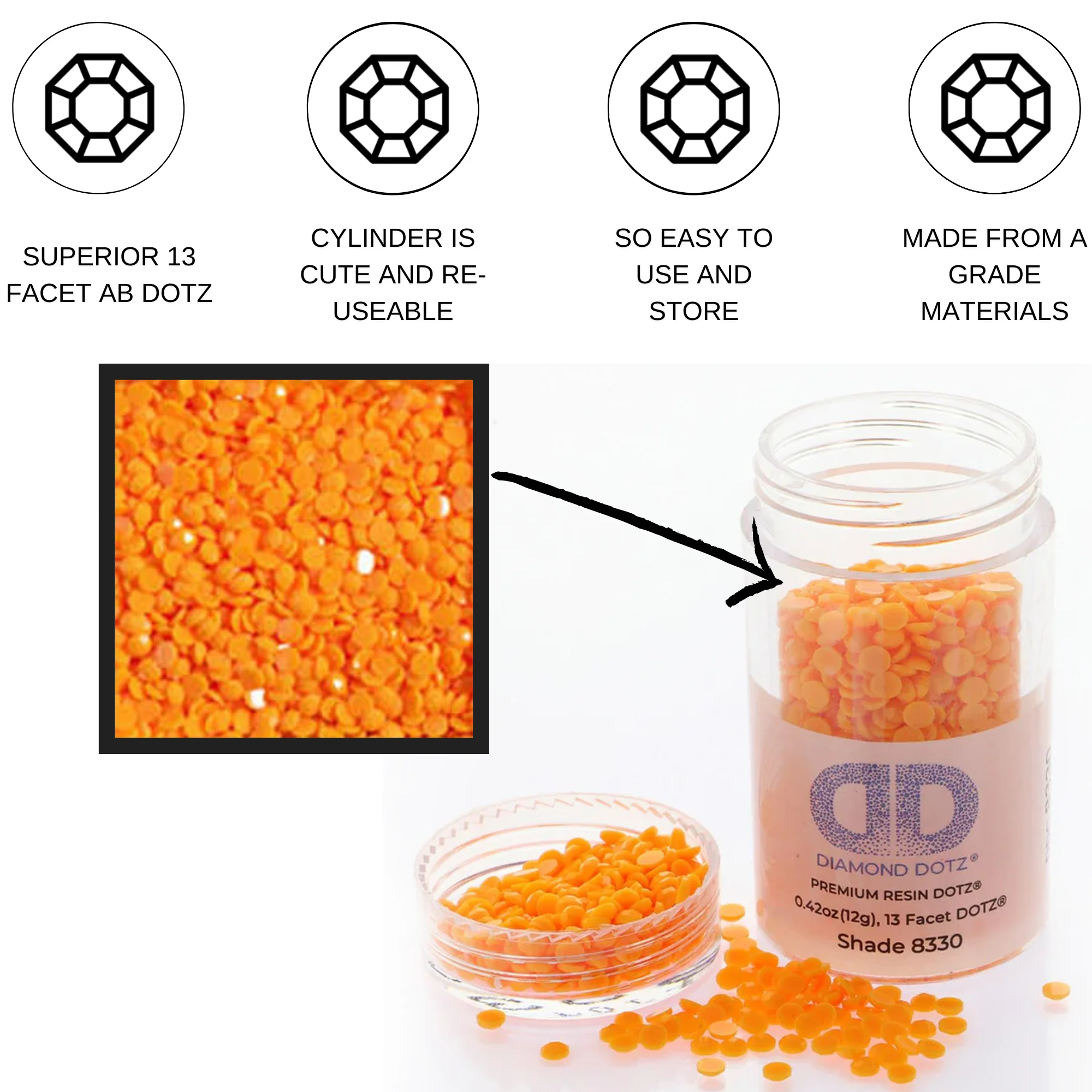 Diamond Dotz 2.8MM 12G DOTZ Cylinder - Light Orange - Image 5