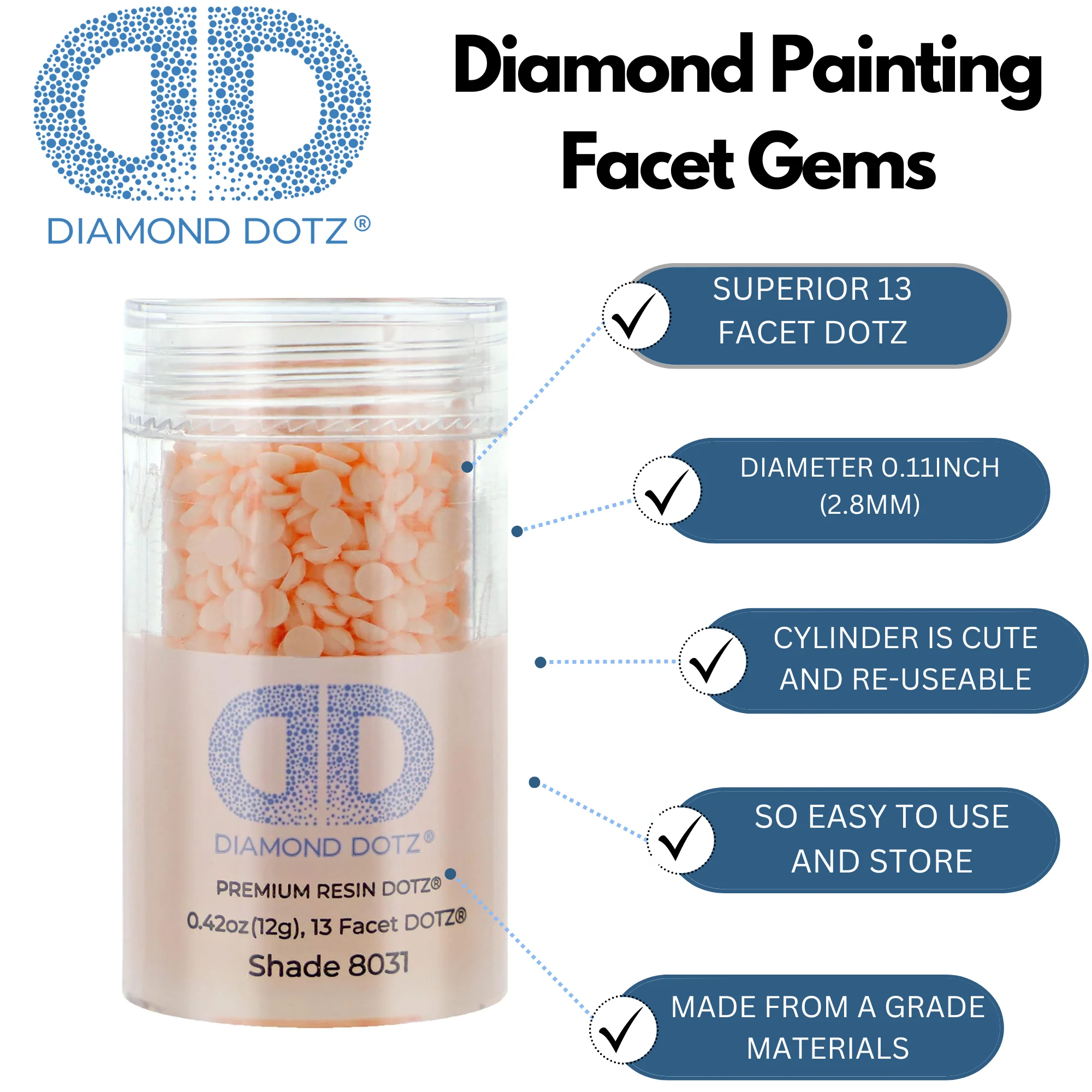 Diamond Dotz 2.8MM 12G DOTZ Cylinder - Pale Pink - Image 5