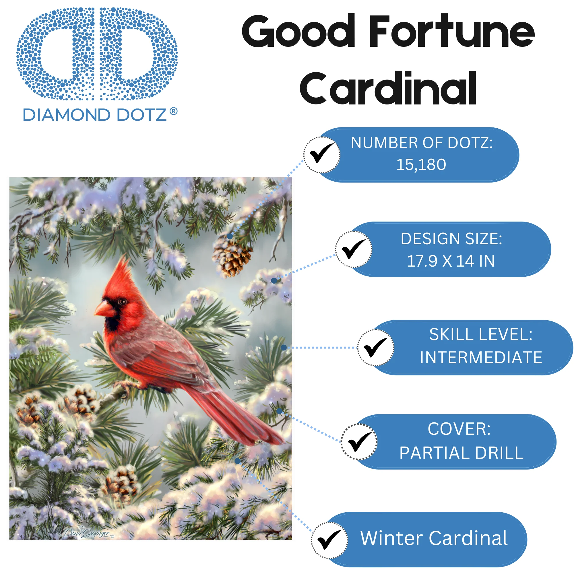 Diamond Dotz Good Fortune Cardinal - 14.0" x 17.9" - Image 3