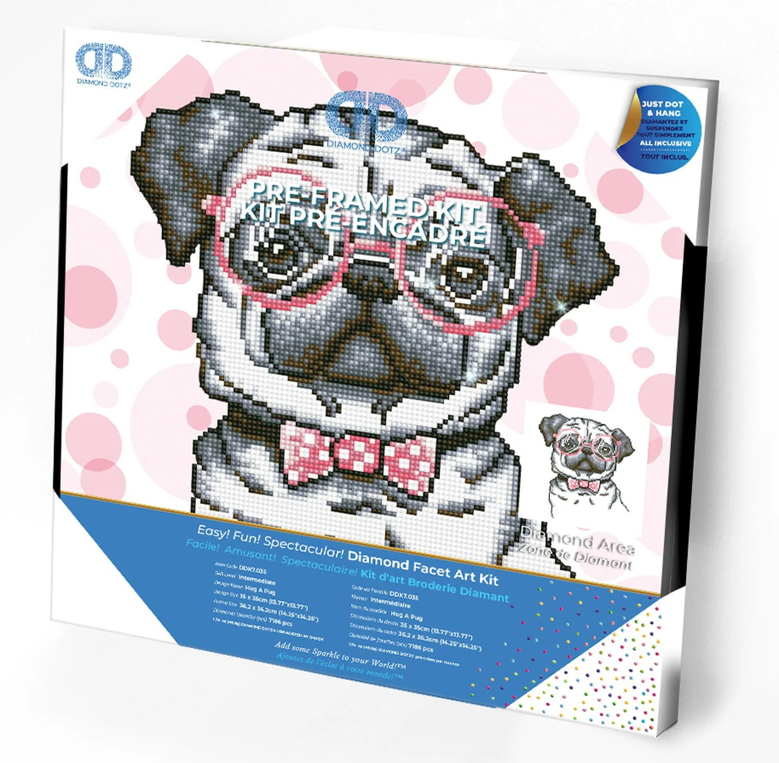 Diamond Dotz Hug A Pug with Frame - 13.8" x 13.8"