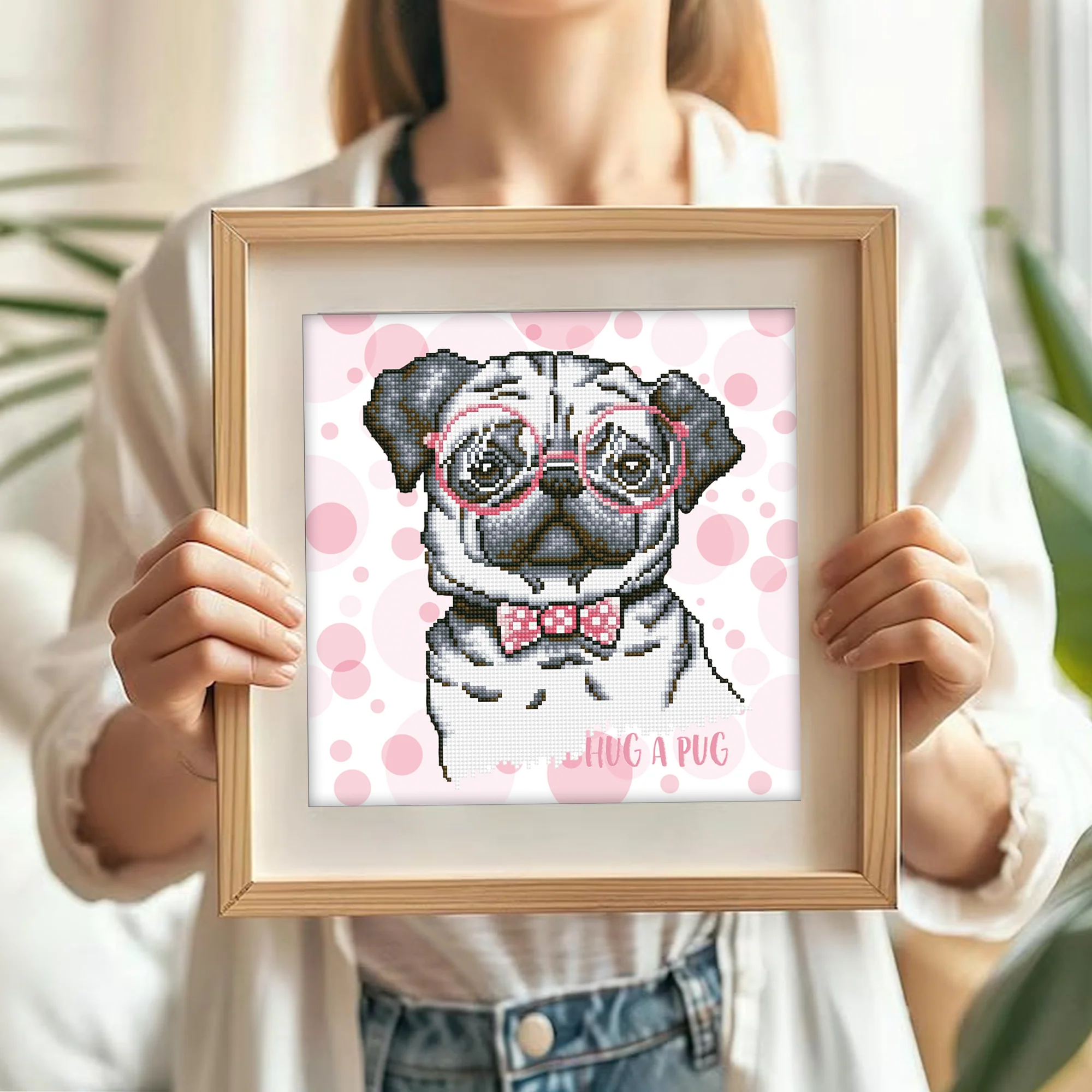 Diamond Dotz Hug A Pug with Frame - 13.8" x 13.8" - Image 2