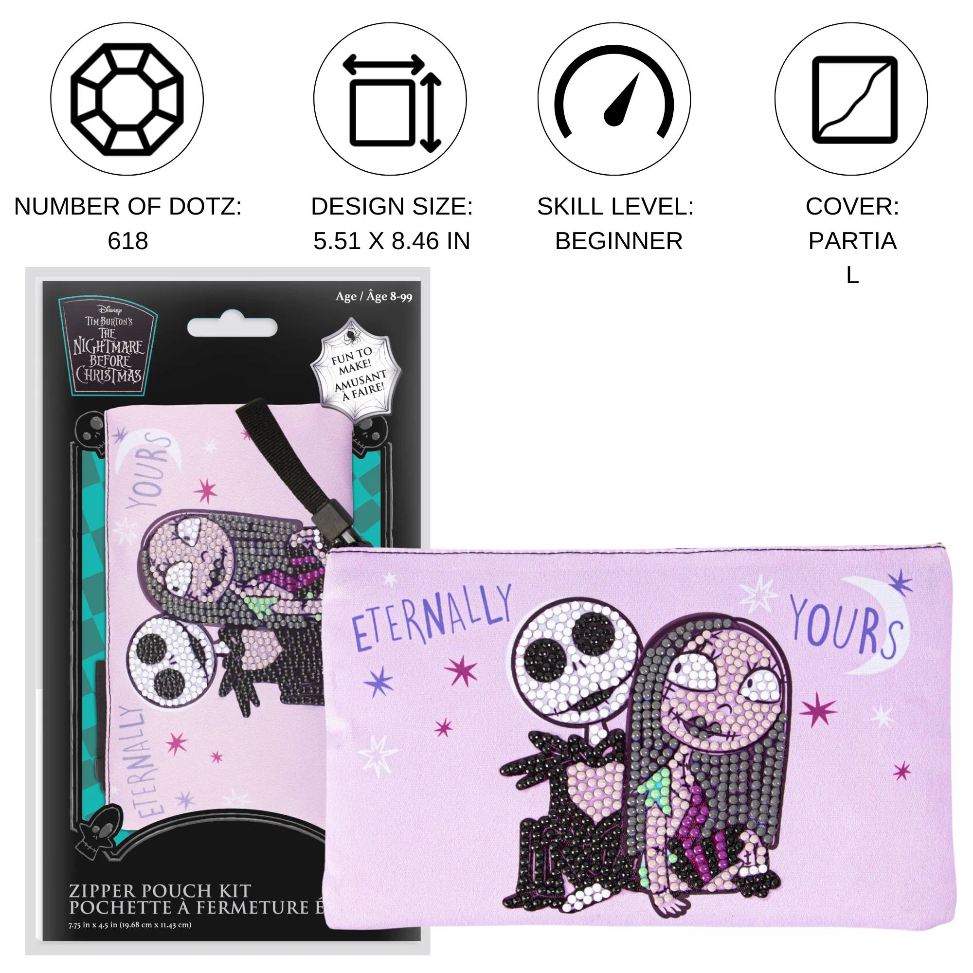 Diamond Dotz Jack and Sally Zipper Pouch - 7.75 x 4.5 - Image 4