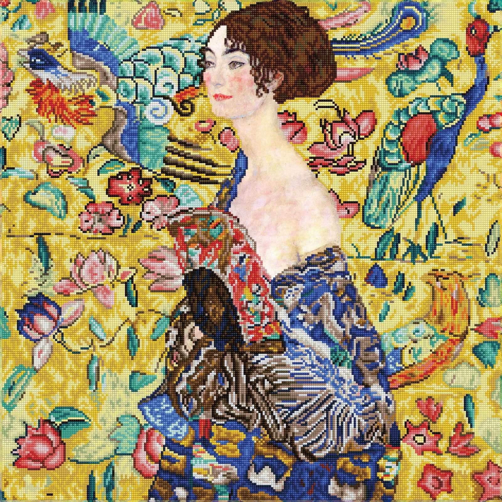 Diamond Dotz Lady with Fan (apres Klimt) - 26.4" x 26.4" - Image 6
