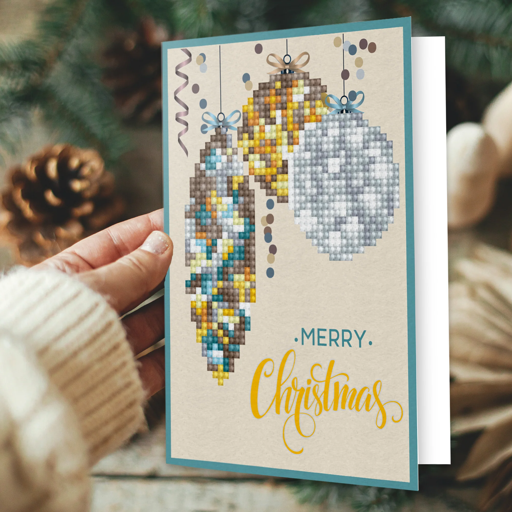 Diamond Dotz Merry Christmas Baubles Antique Greeting Card - 5.0" x 7.0" - Image 7