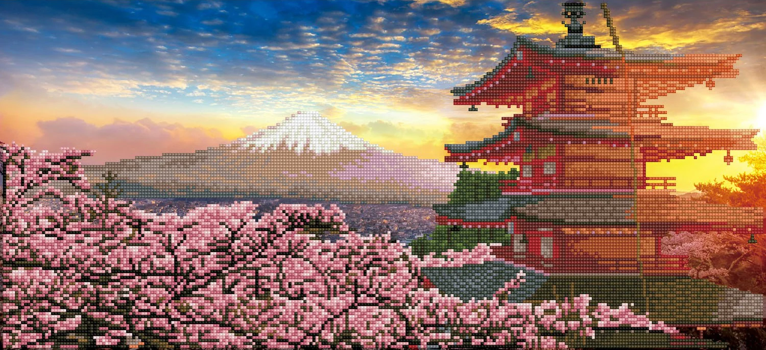 Diamond Dotz Mount Fuji and Chureito Pagoda at Sunset - 28.4" x 13.0" - Image 3