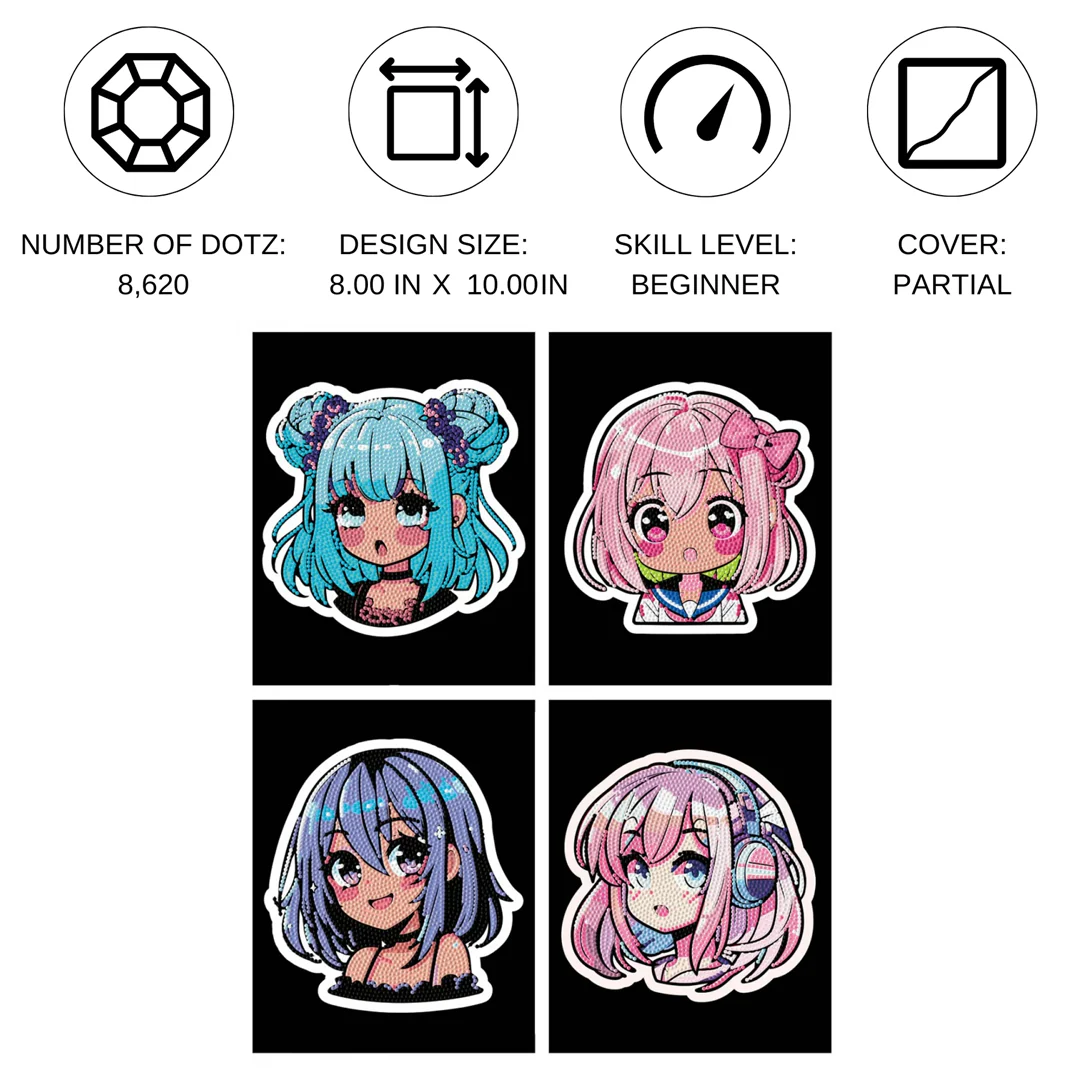Diamond Dotz Neon Flock Anime Girls - 8.0" x 10.0" - Image 3