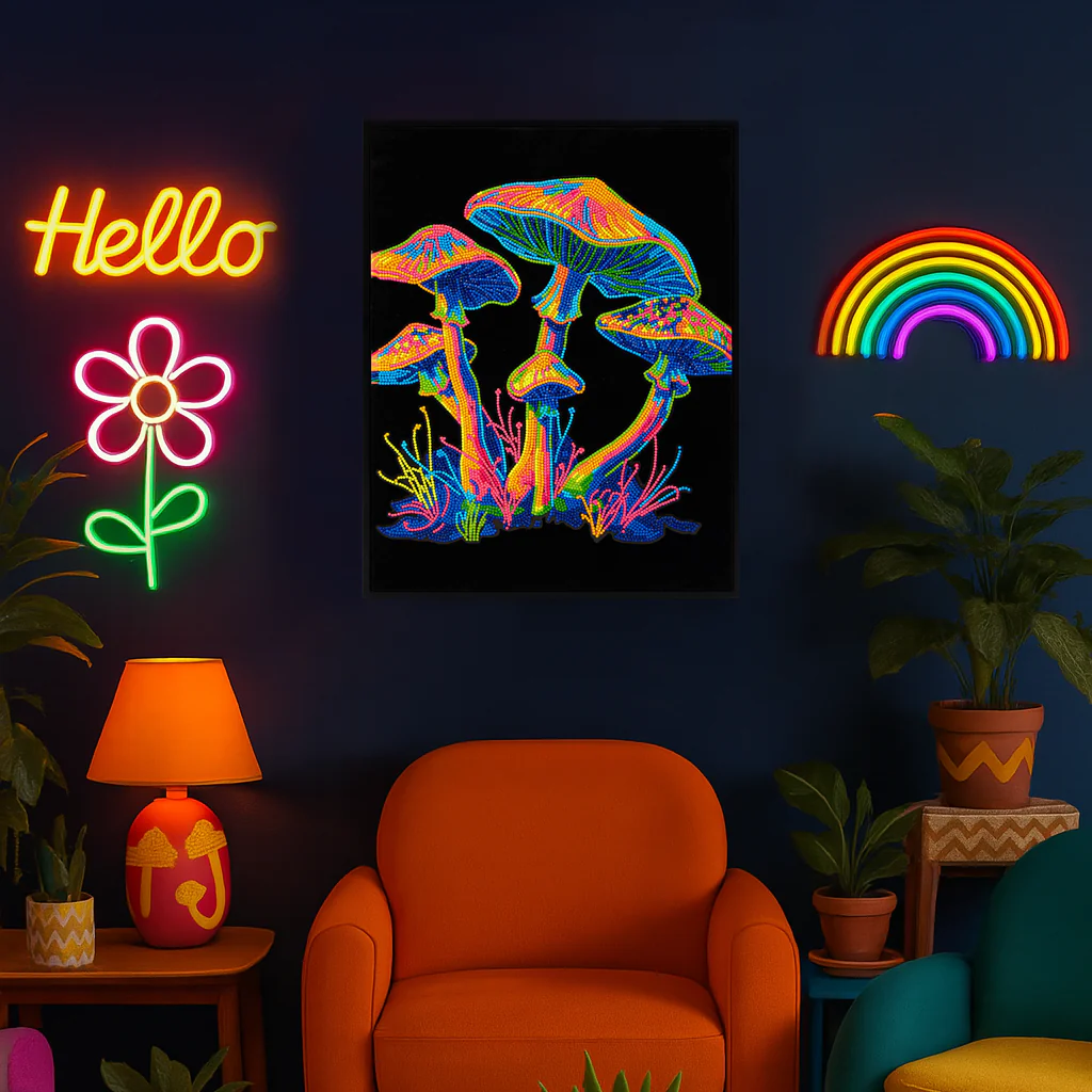 Diamond Dotz Neon Flock Mushrooms - 14.0" x 18.0" - Image 2