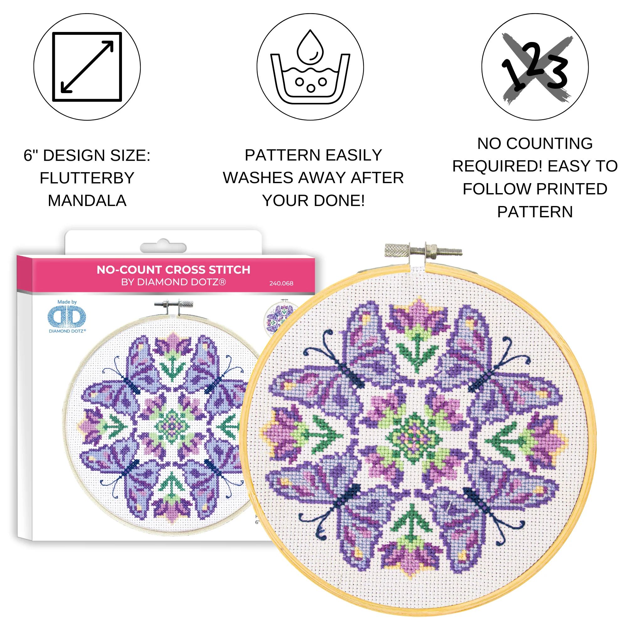 Diamond Dotz No-Count Cross Stitch Flutterby Mandala - 6 in - Image 3