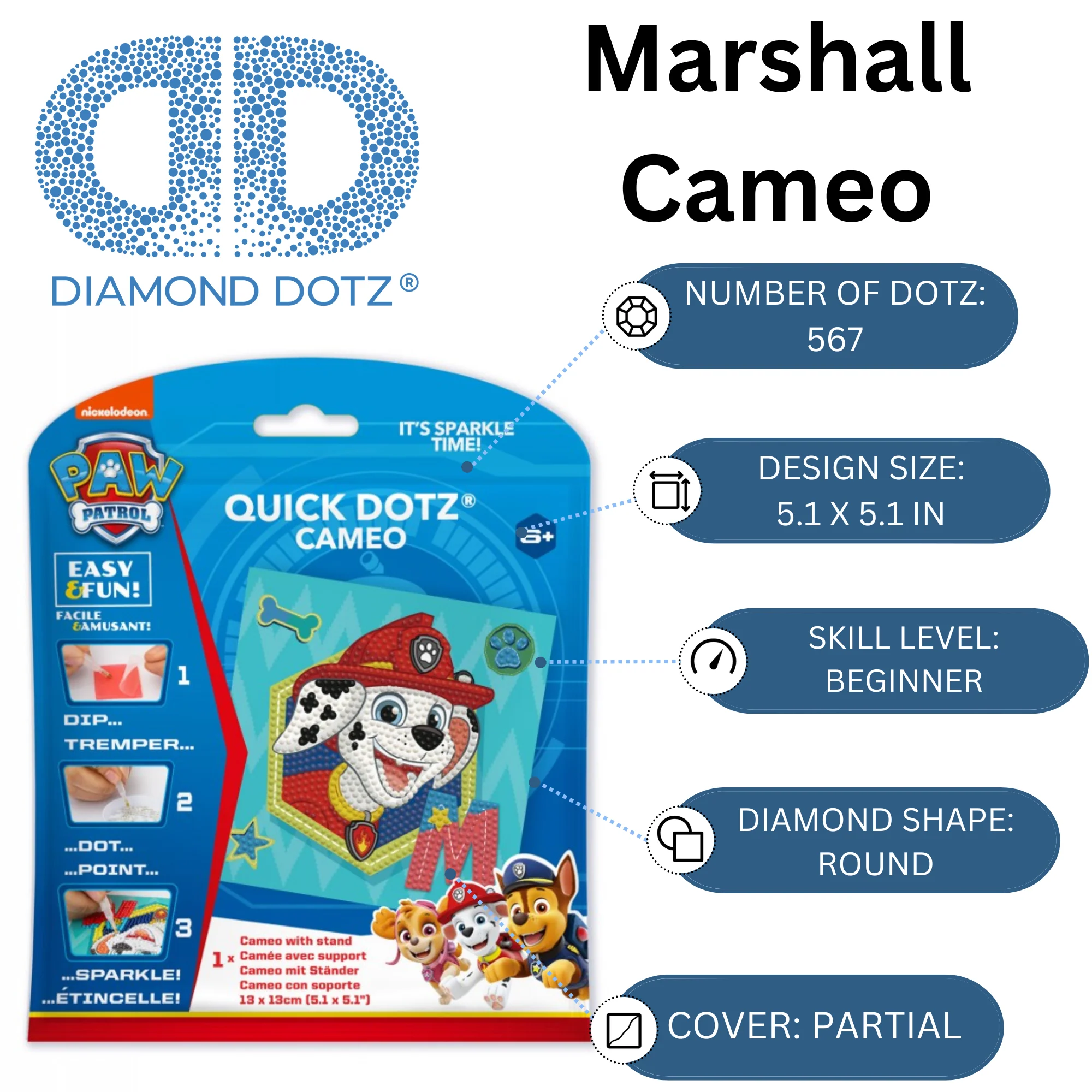 Diamond Dotz DOTZIES PAW PATROL Marshall Diamond Painting - 5.1" x 5.1" - Image 3