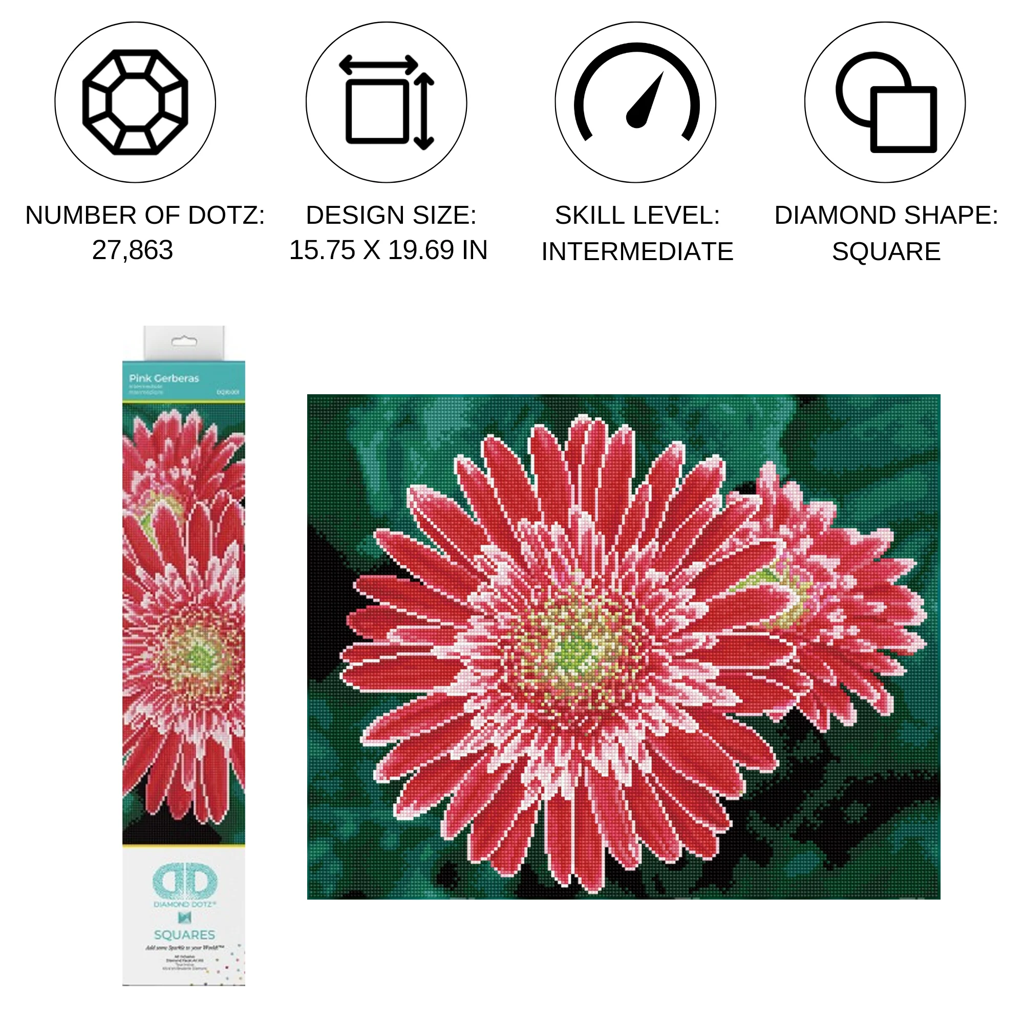 Diamond Dotz Pink Gerberas - 19.7" x 15.8" - Image 3