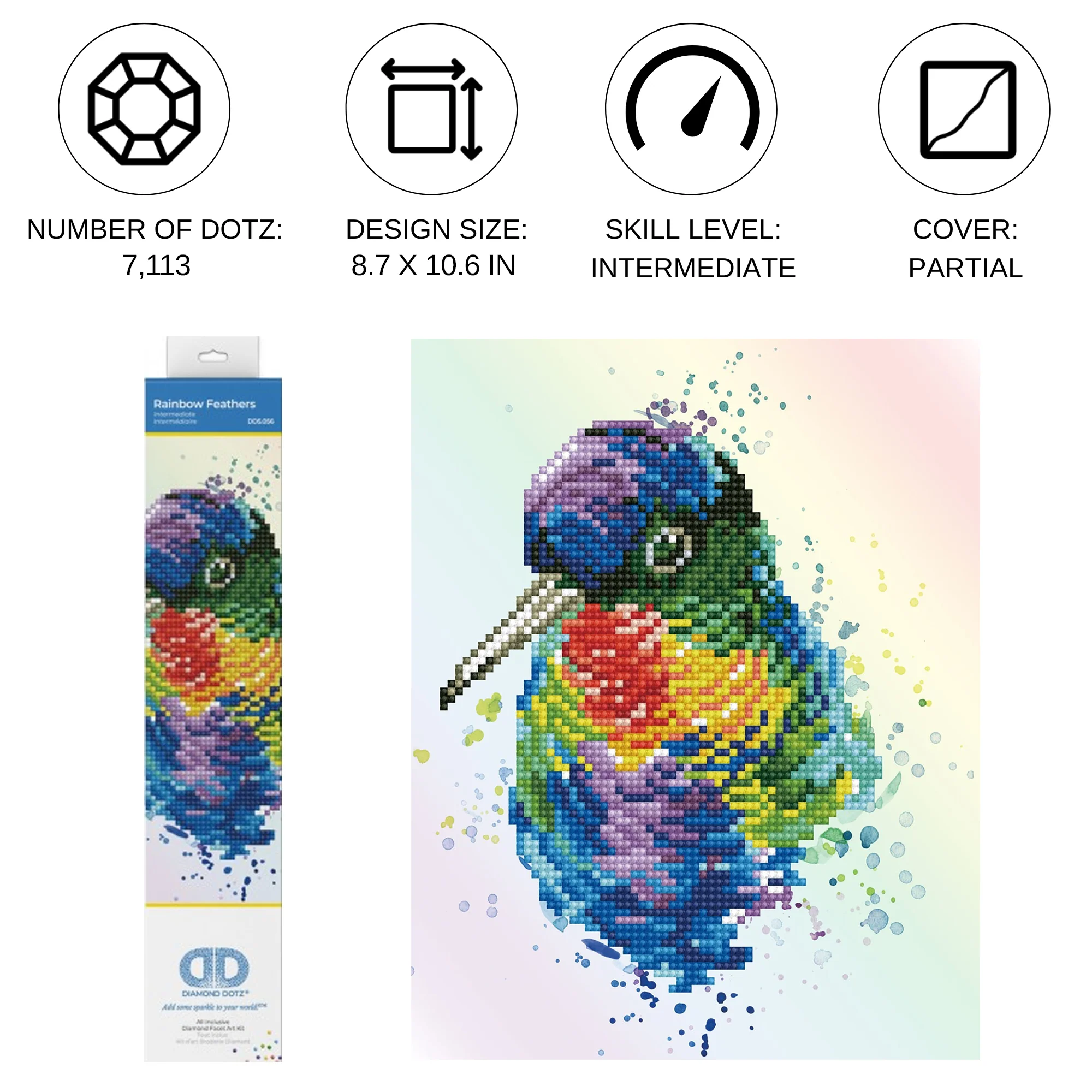Diamond Dotz Rainbow Feathers - 10.6" x 8.7" - Image 4