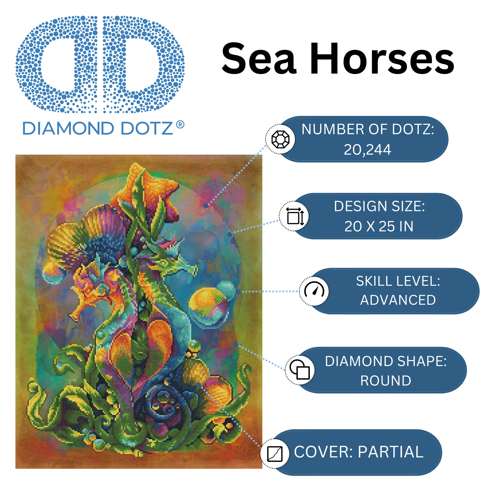 Diamond Dotz Sea Horses - 20.5" x 26.0" - Image 3