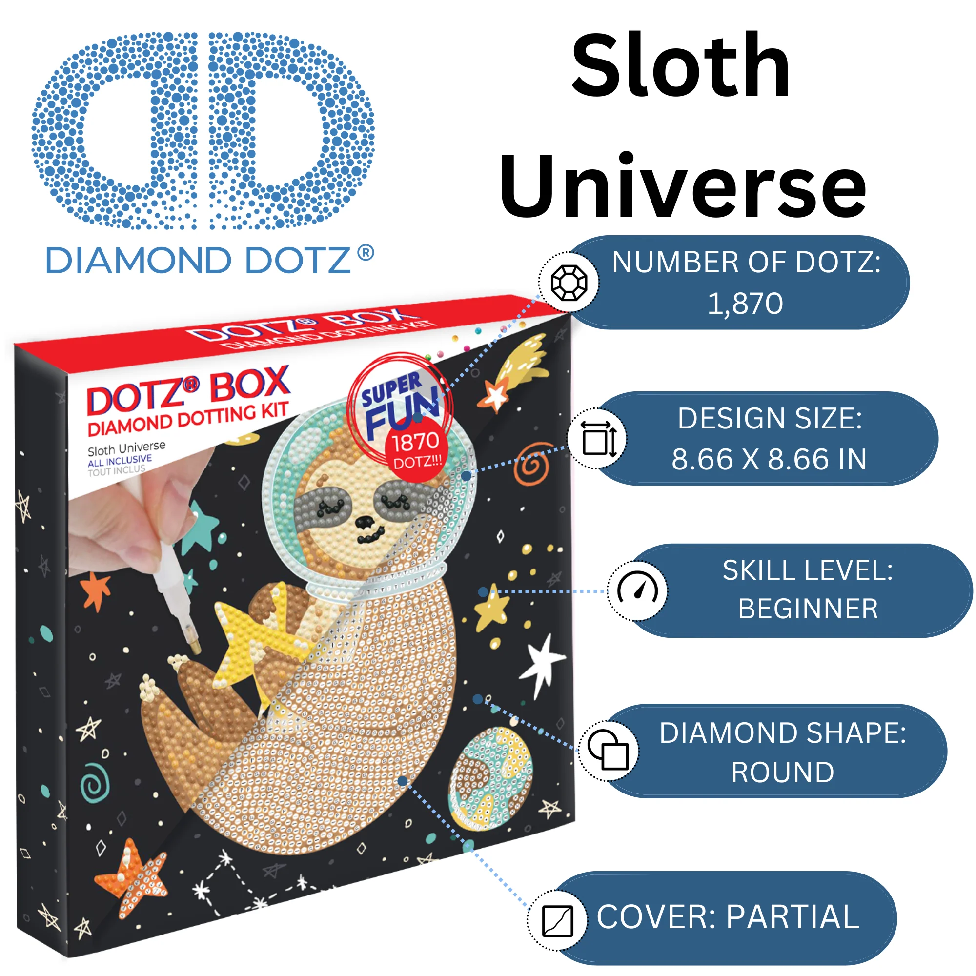 Diamond Dotz Decorative Box Sloth Universe - 8.7" x 8.7" - Image 3