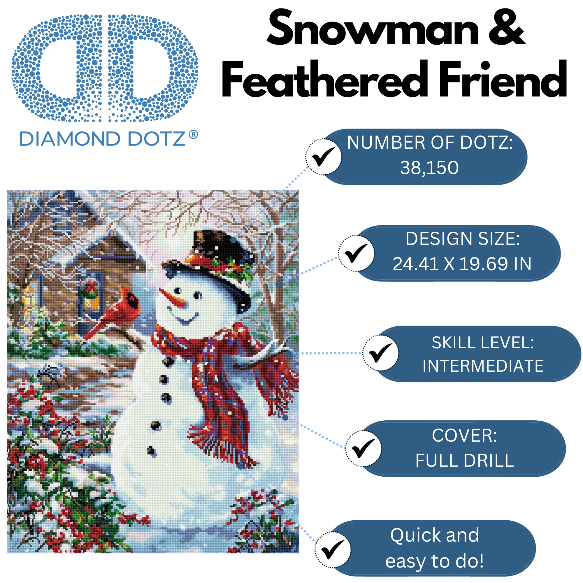 Diamond Dotz Snowman & Feathered Friend - 19.7" x 24.4" - Image 3