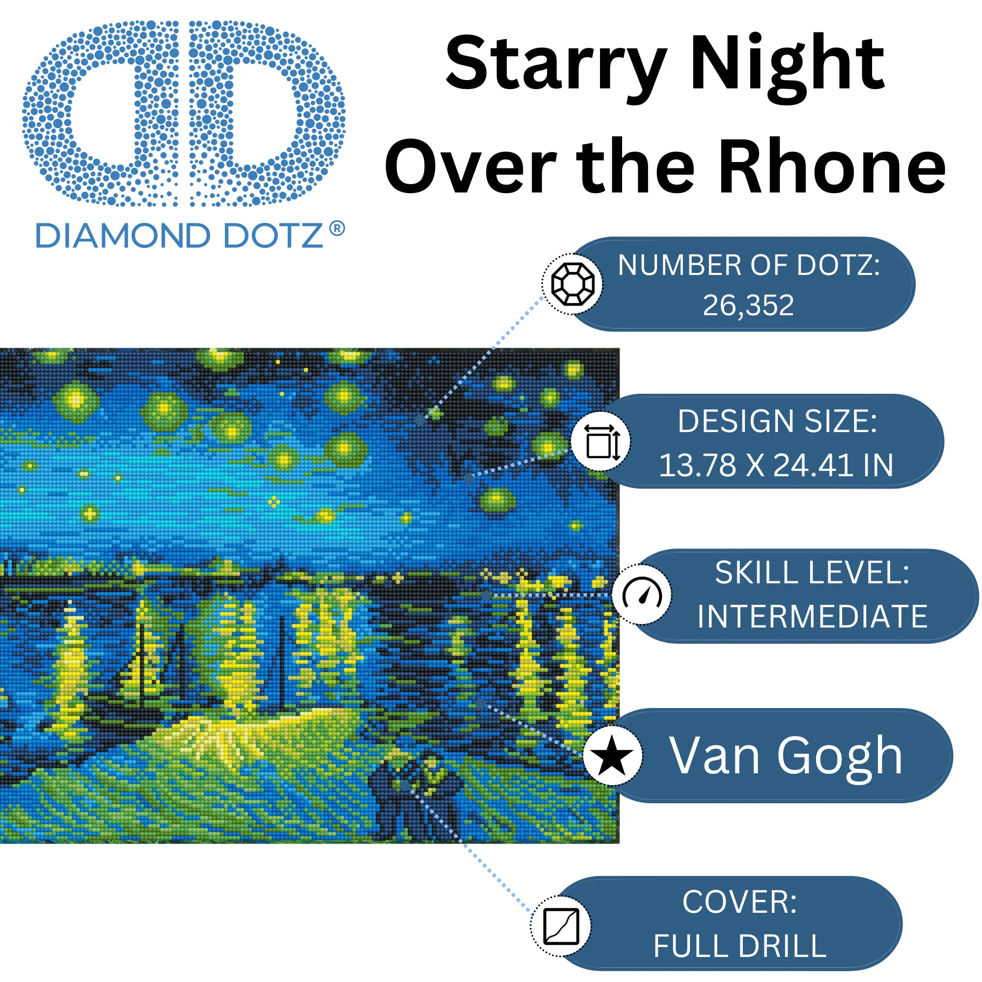 Diamond Dotz Starry Night Over the Rhone (Van Gogh) - 13.8" x 24.4" - Image 3