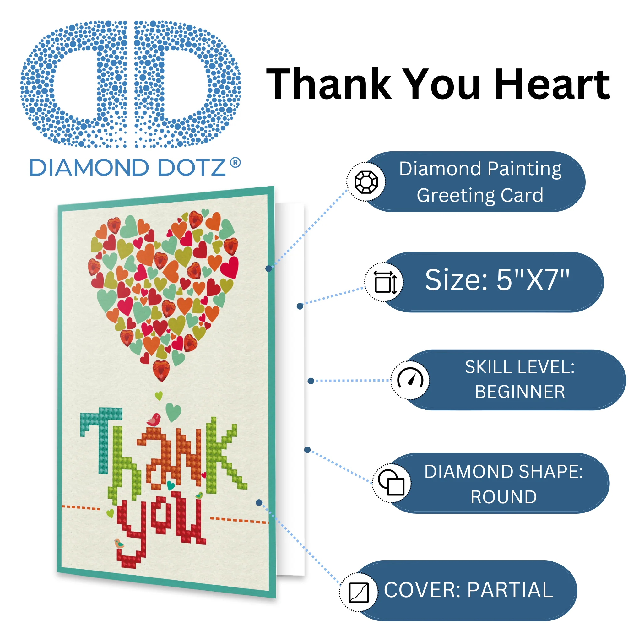 Diamond Dotz Thank You Heart Greeting Card - 5.0" x 7.0" - Image 3