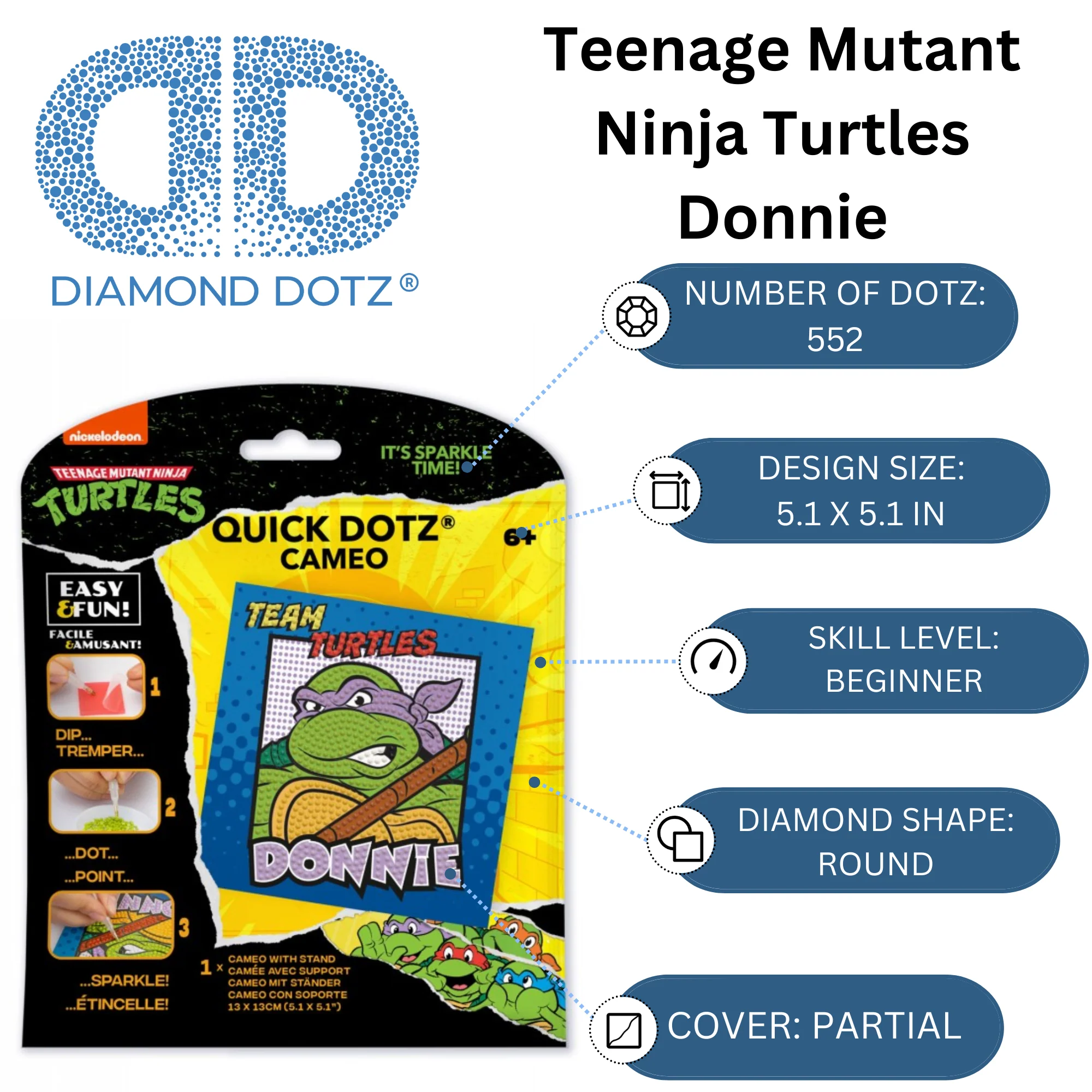 Diamond Dotz DOTZIES TMNT DONNIE Diamond Painting - 5.1" x 5.1" - Image 3