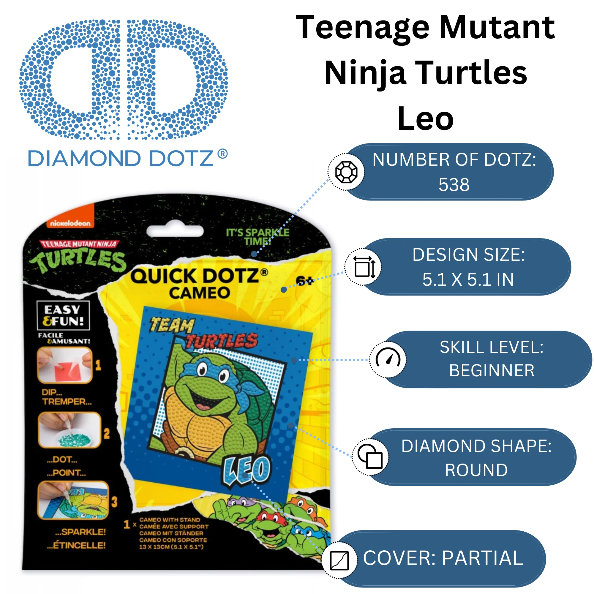 Diamond Dotz DOTZIES TMNT Leo Diamond Painting - 5.1" x 5.1" - Image 3